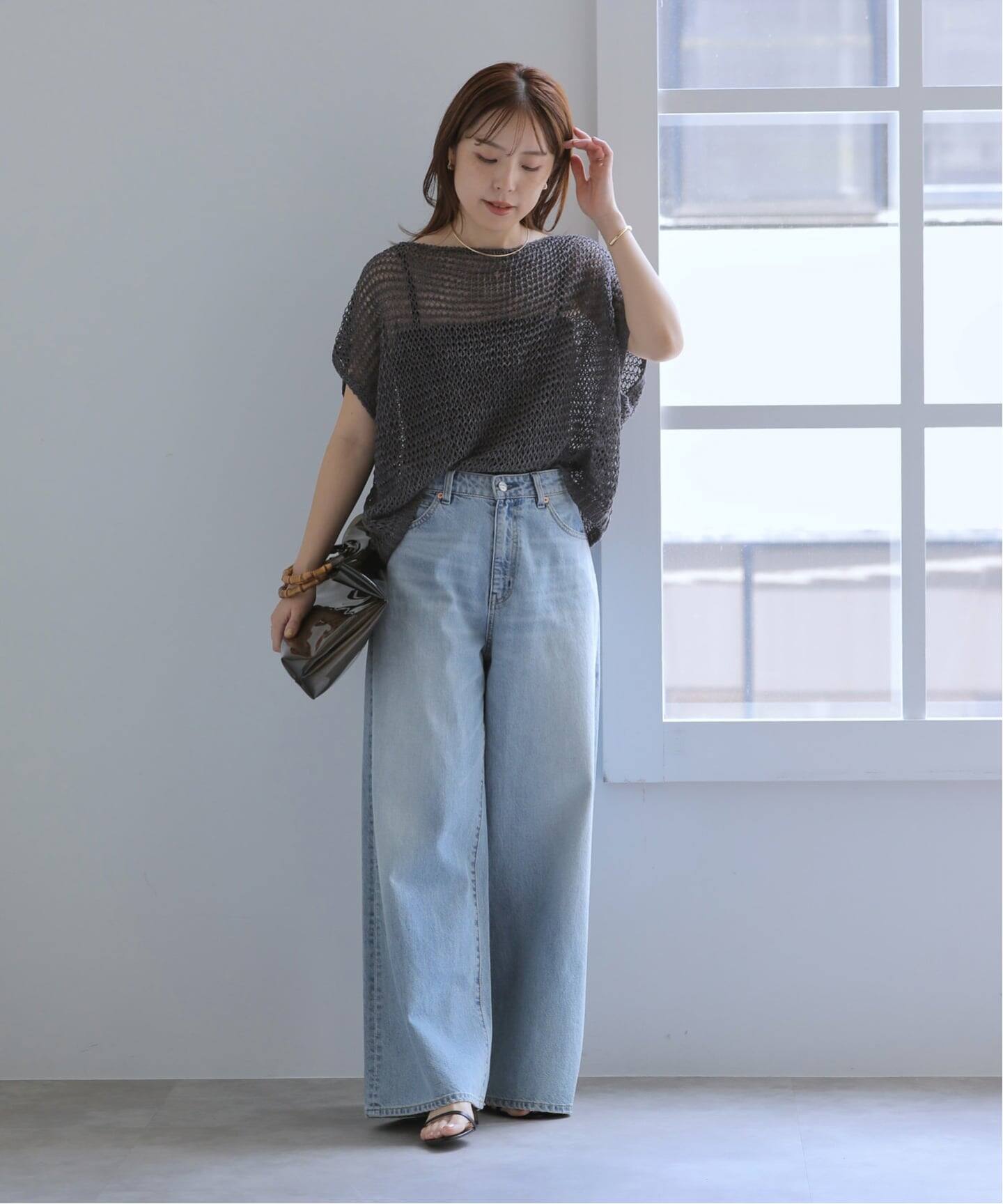 WEB限定》【洗える】透かし編みバックパールプルオーバー（ニット