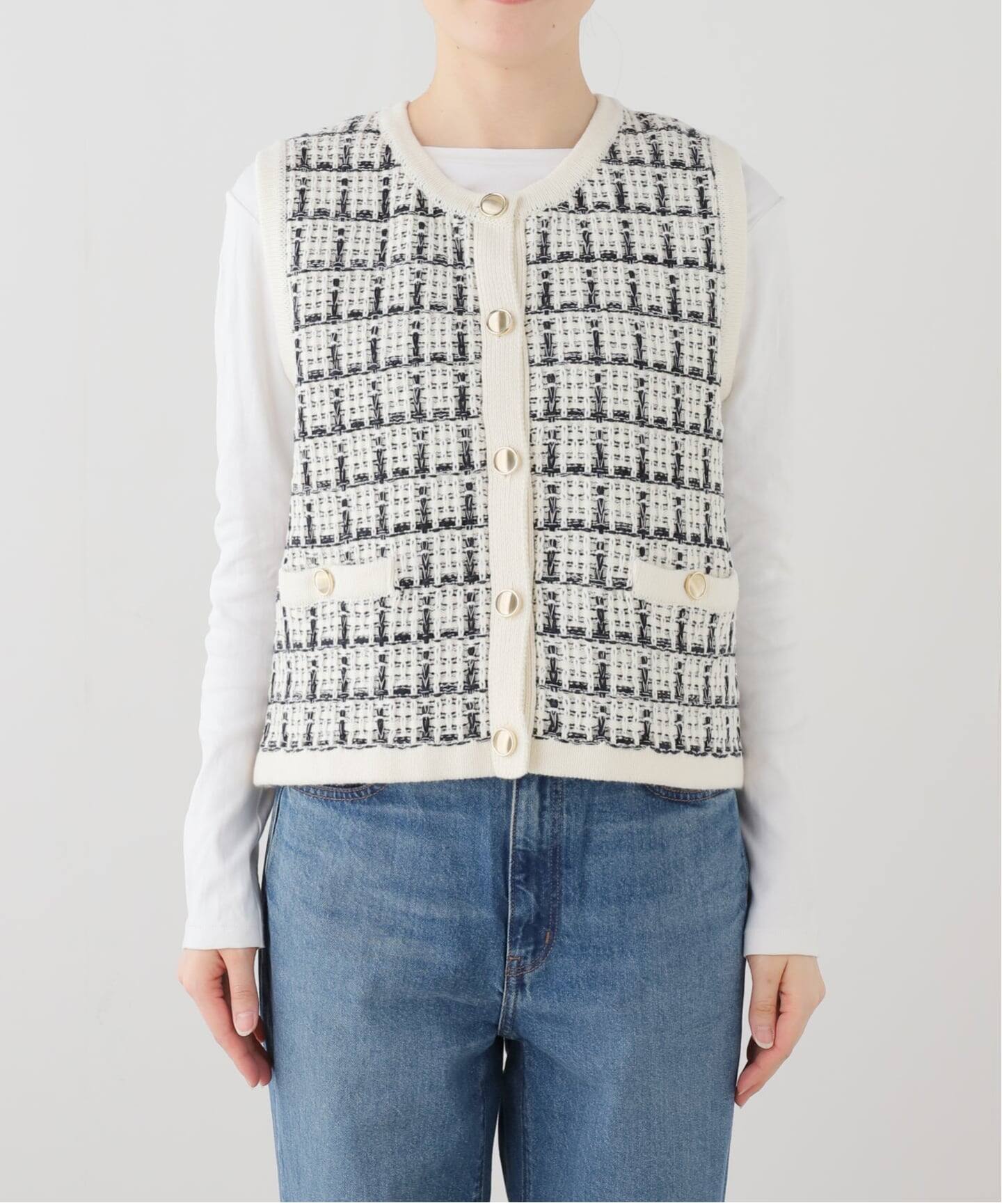 【新品・未使用】TORRAZZODONNA ツイードコットンニットベスト 洗える】TORRAZZO DONNA/トラッゾドンナ ツィードコットンベスト