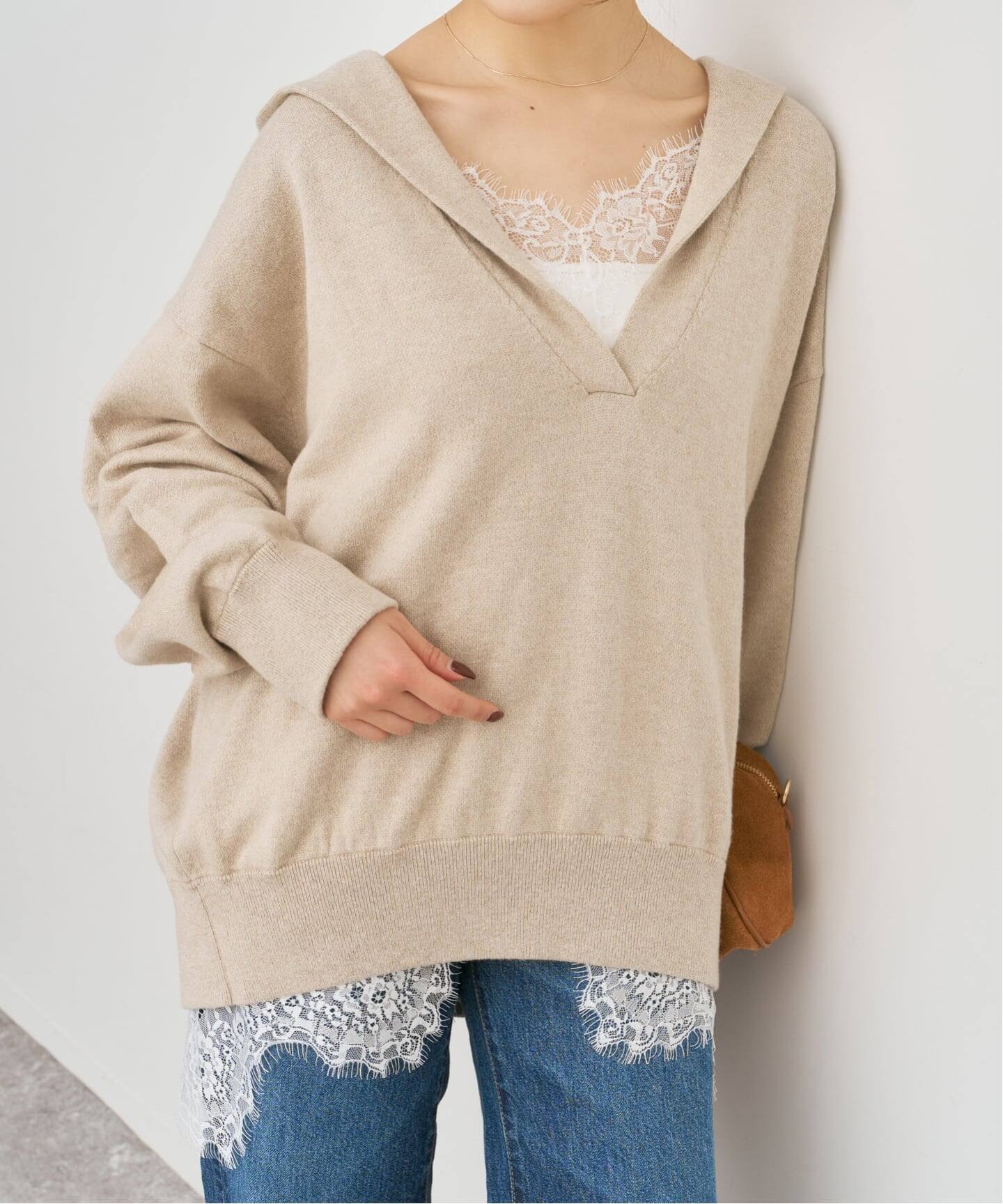 コットンカシミヤフードニットプルオーバー（ニット／セーター