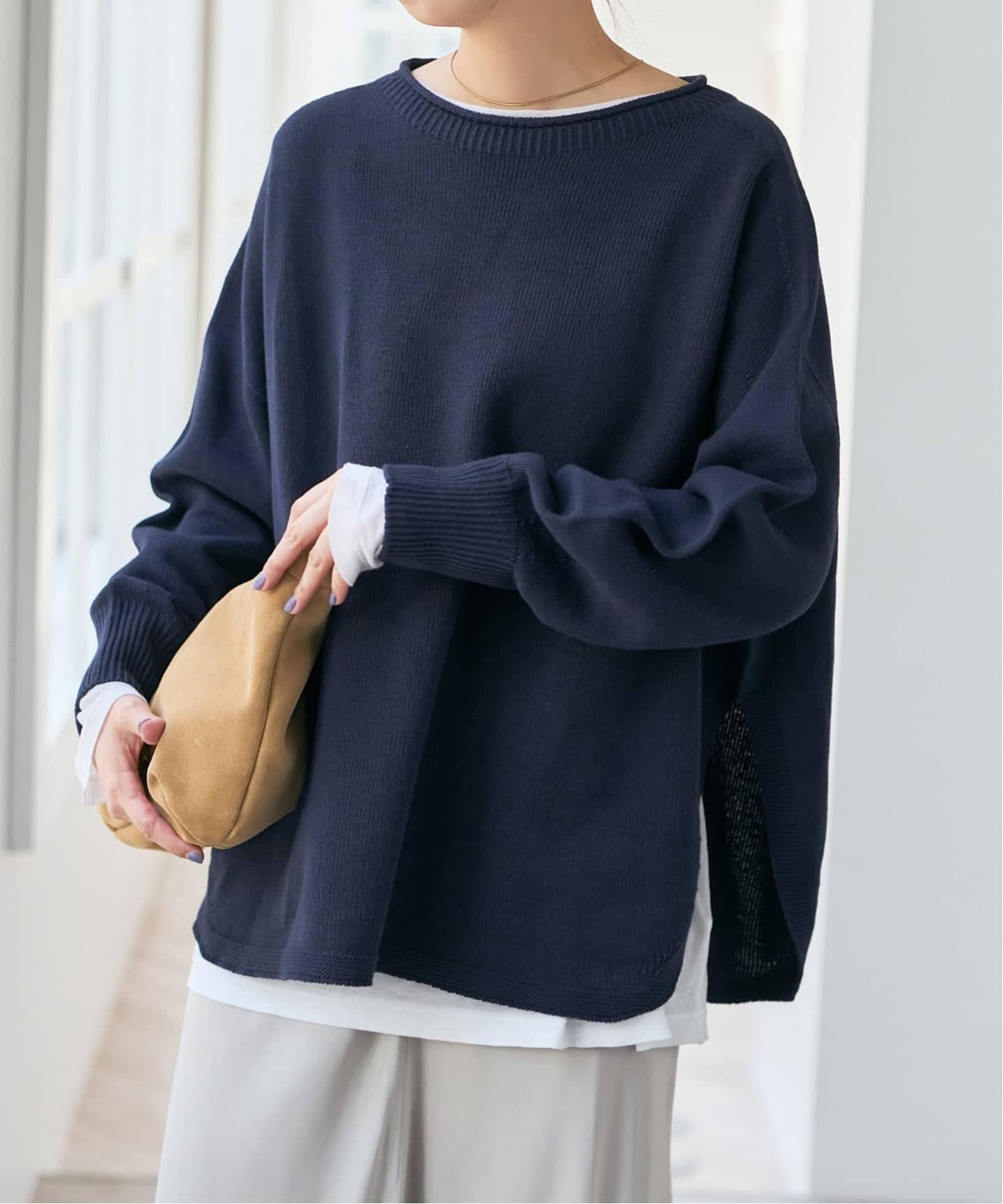 バルキーヤーンルーズボートネックニット（ニット／セーター）｜Spick