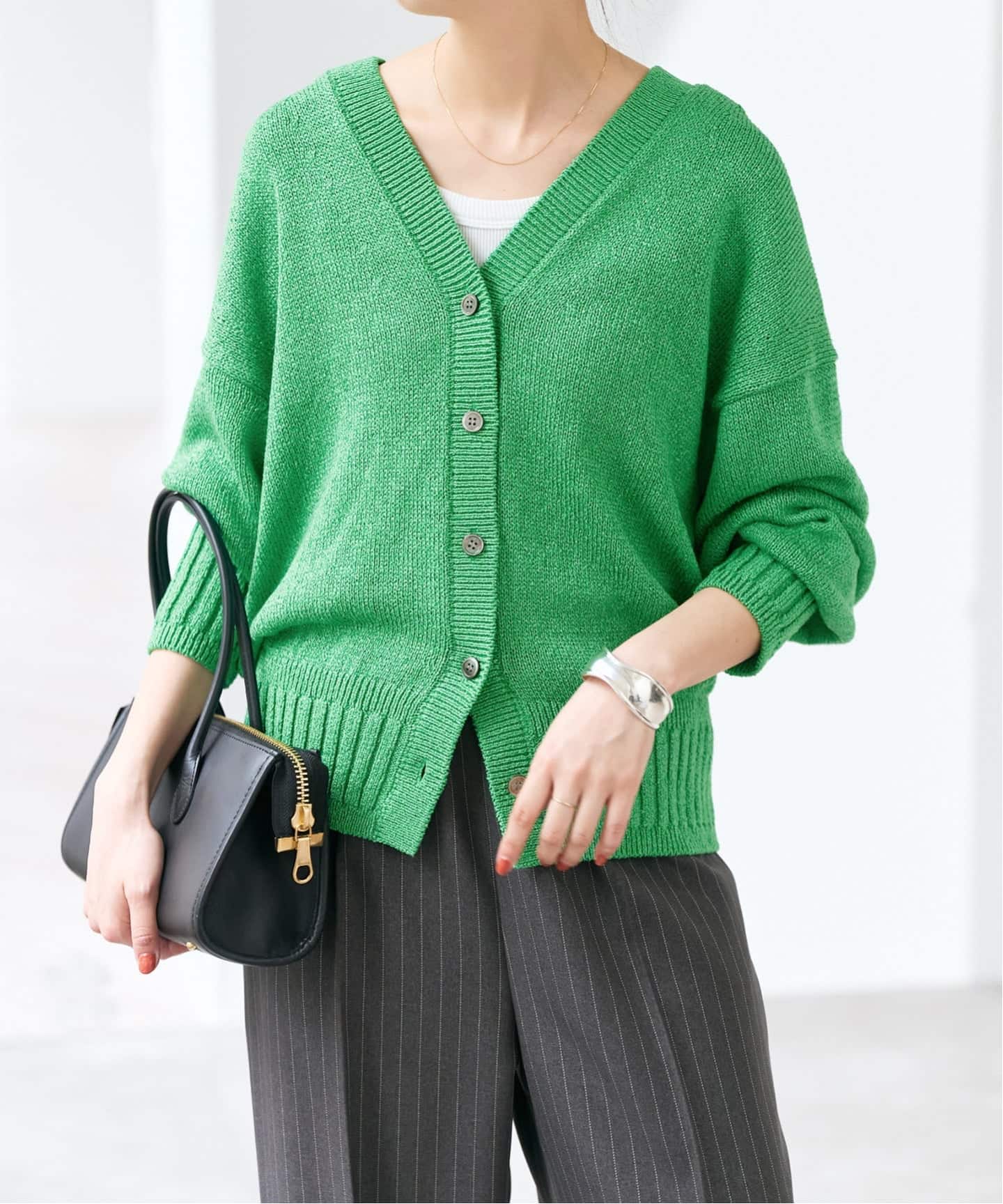 予約》レーヨンペーパーヤーンVネックカーディガン（カーディガン