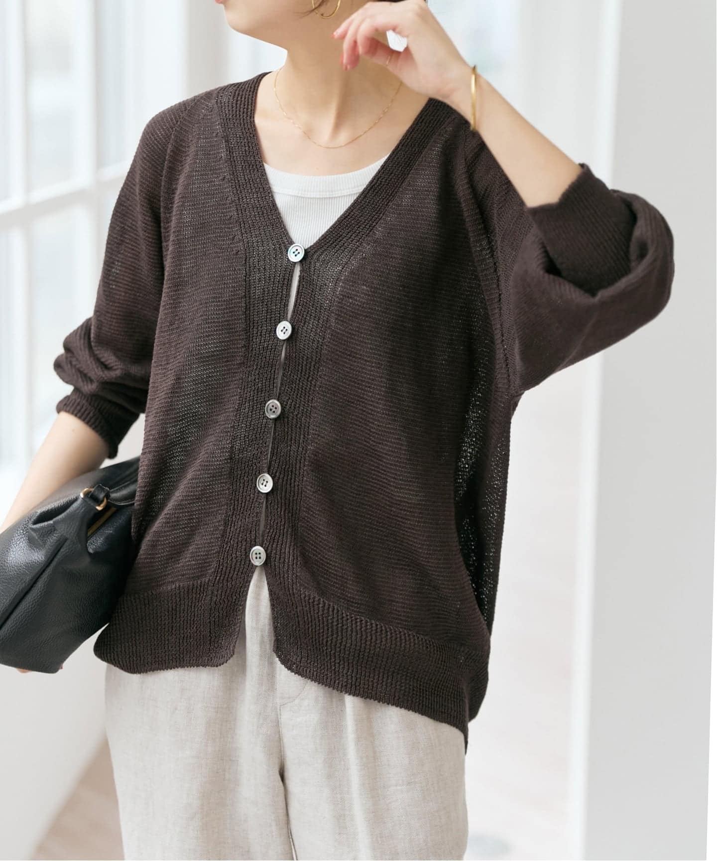 Spick and Span リネンコットンワイドリブロングカーデ Spick and Span リネンコットンワイドリブロングカーデ 【公式通販】
