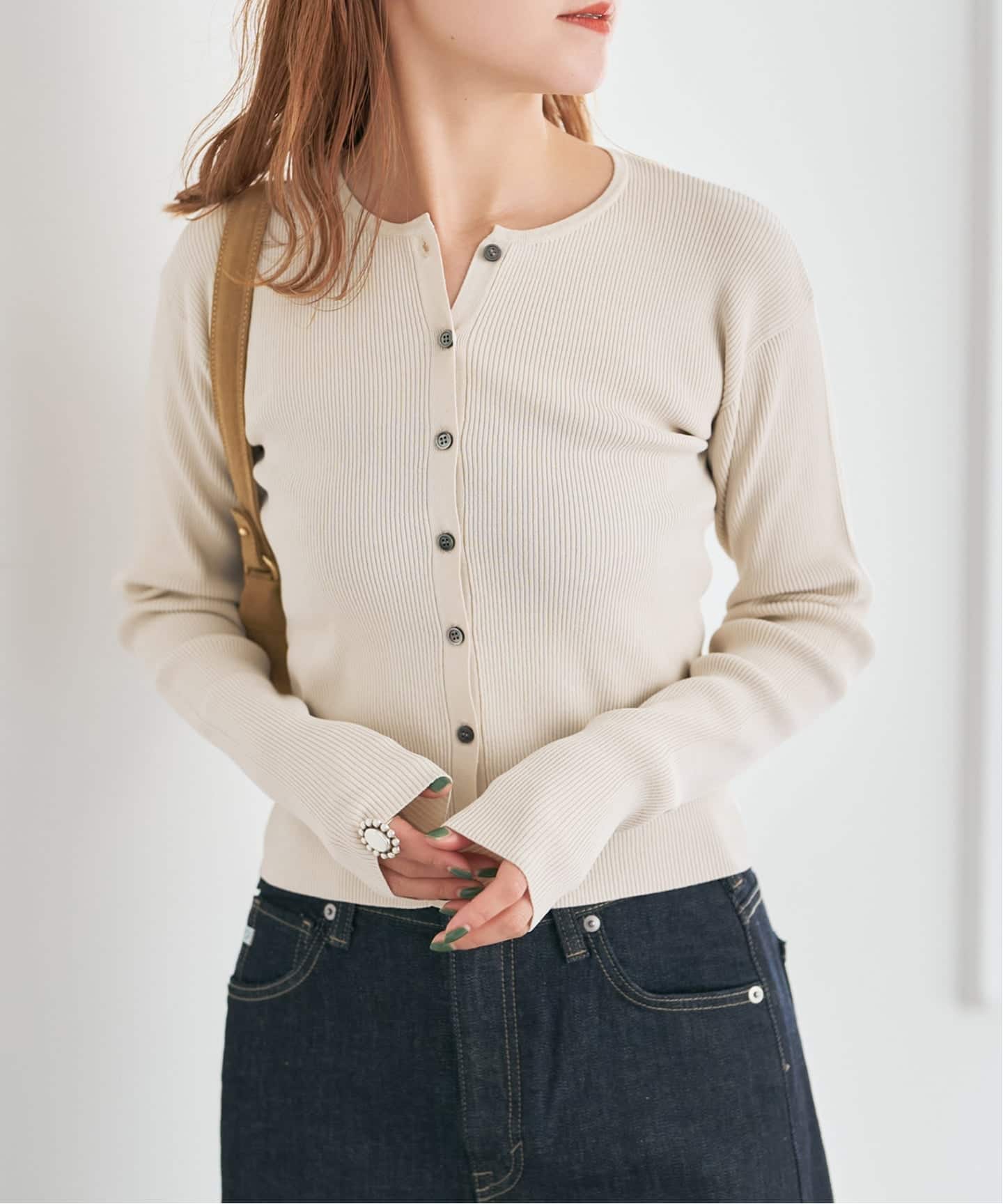 Spick & Span Vis/PE リブクルーネックカーディガン Vis/PE リブクルーネックカーディガン（カーディガン）｜Spick & Span