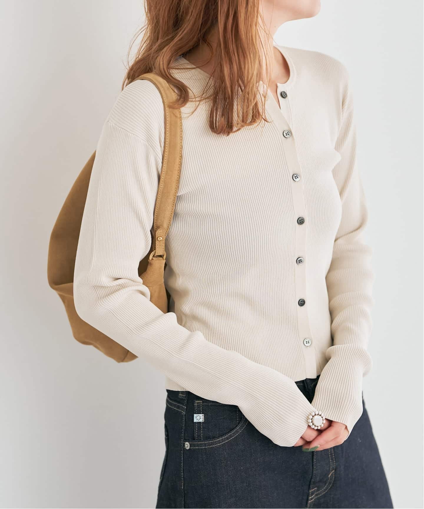 Spick & Span Vis/PE リブクルーネックカーディガン Vis/PE リブクルーネックカーディガン（カーディガン）｜Spick & Span