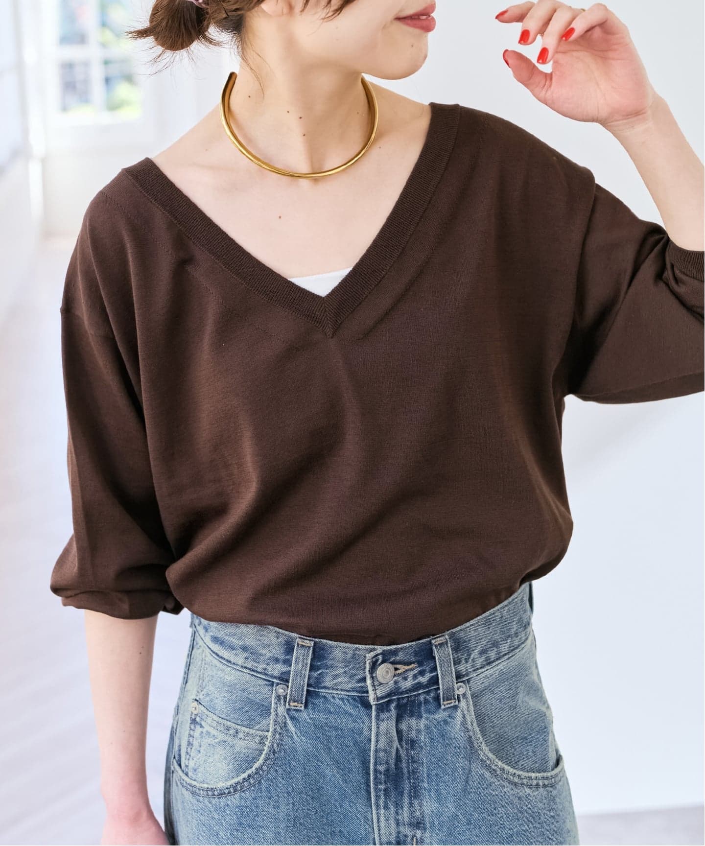Spick & Span - 公式通販完売！Spick and Span コットンシルクラインプルオーバー セットアップ可 / 手洗い可》シルクコットンVネックプルオーバー