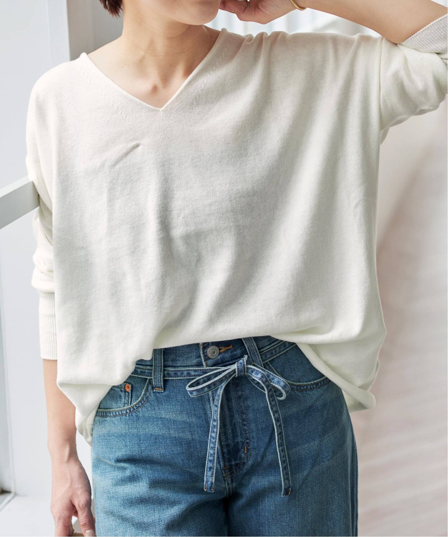 新色有り / 追加》コットンバルキーヤーンルーズVネックプルオーバー