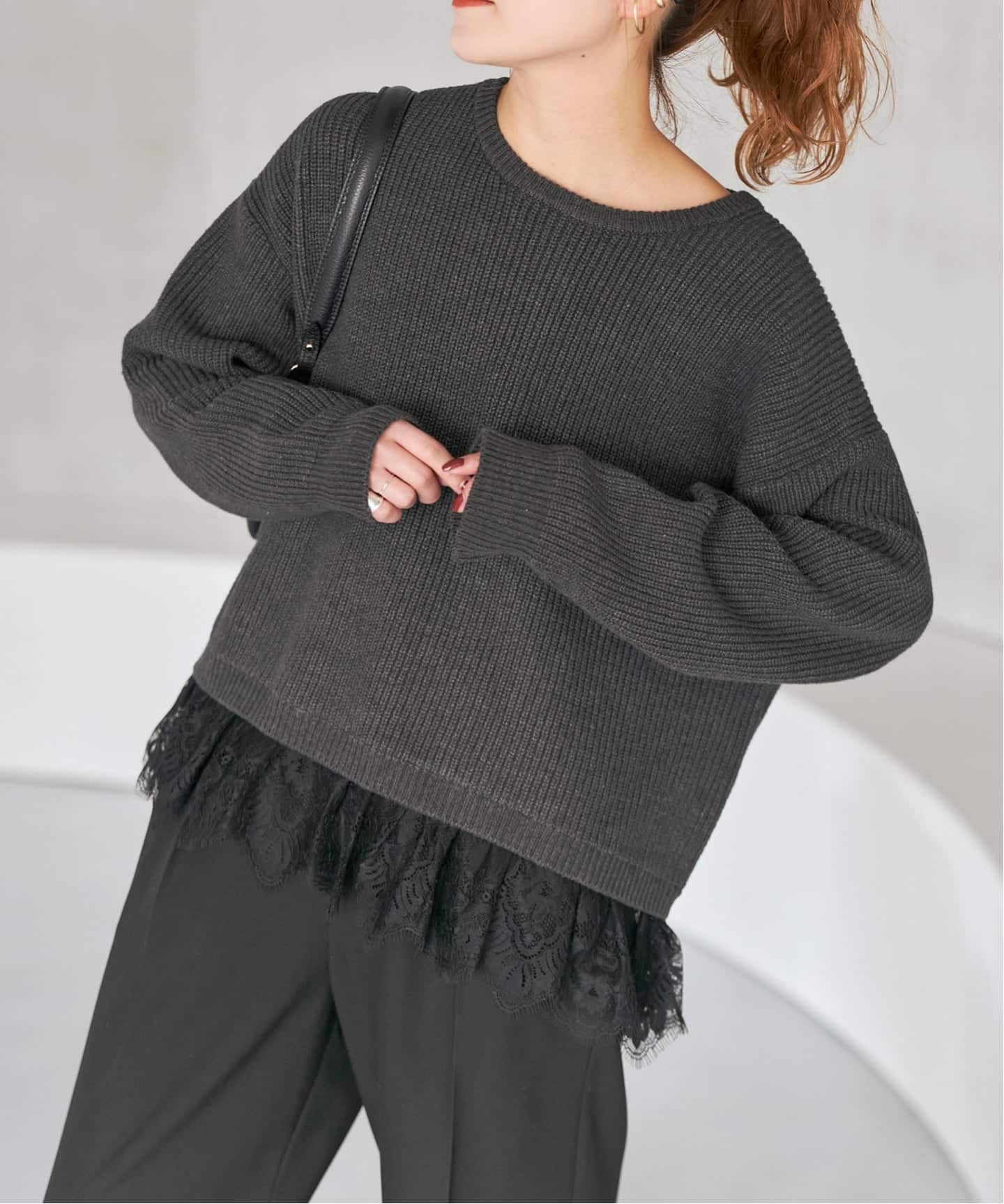 追加3》レースドッキング畦ニットプルオーバー（ニット／セーター