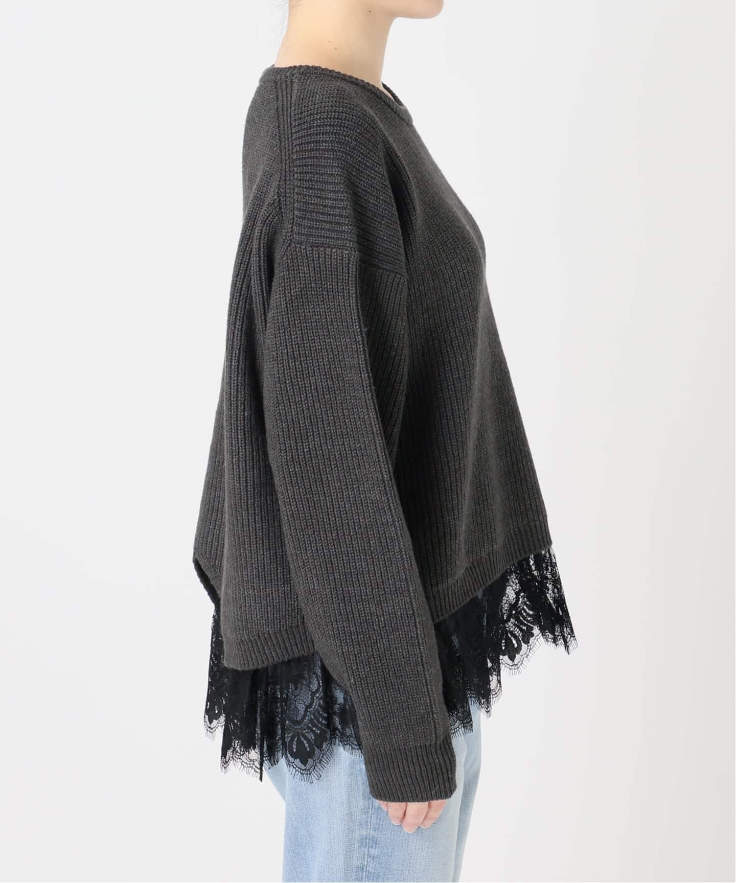 追加3》レースドッキング畦ニットプルオーバー（ニット／セーター