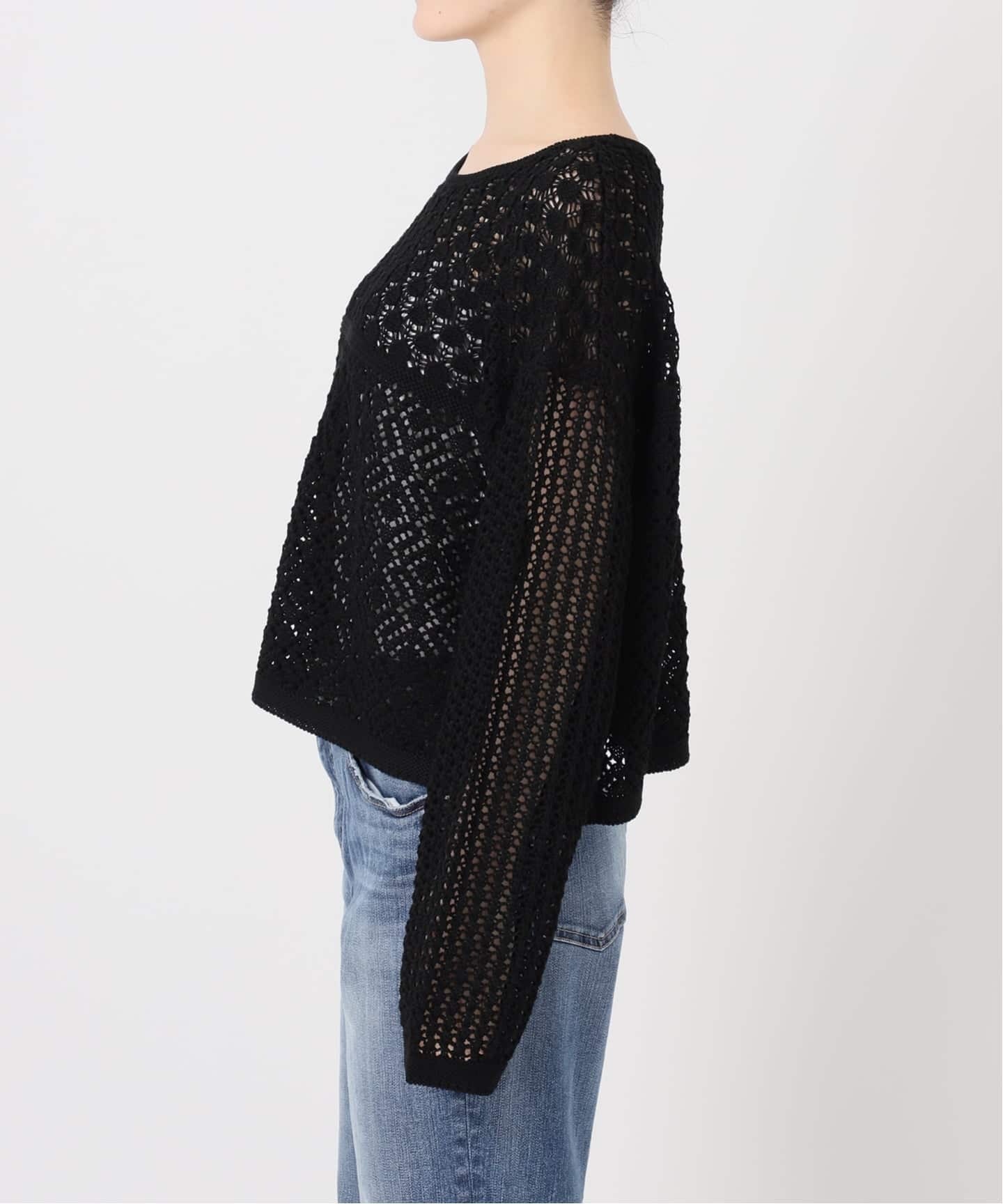 Spick and Span レース装飾ニット ロング 黒 WEB限定 / 追加2》透かし編みボートネックニット（ニット／セーター