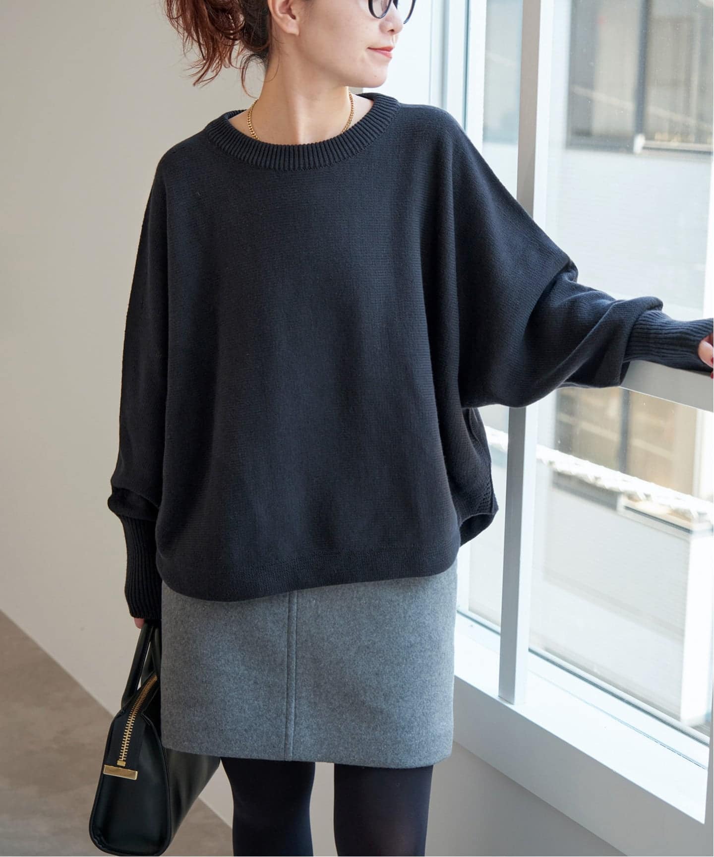 25SS✨スピックアンドスパン バルキーヤーンドルマンロングリブニット 黒 WEB限定 / 追加2》バルキーヤーンドルマンロングリブニット（ニット