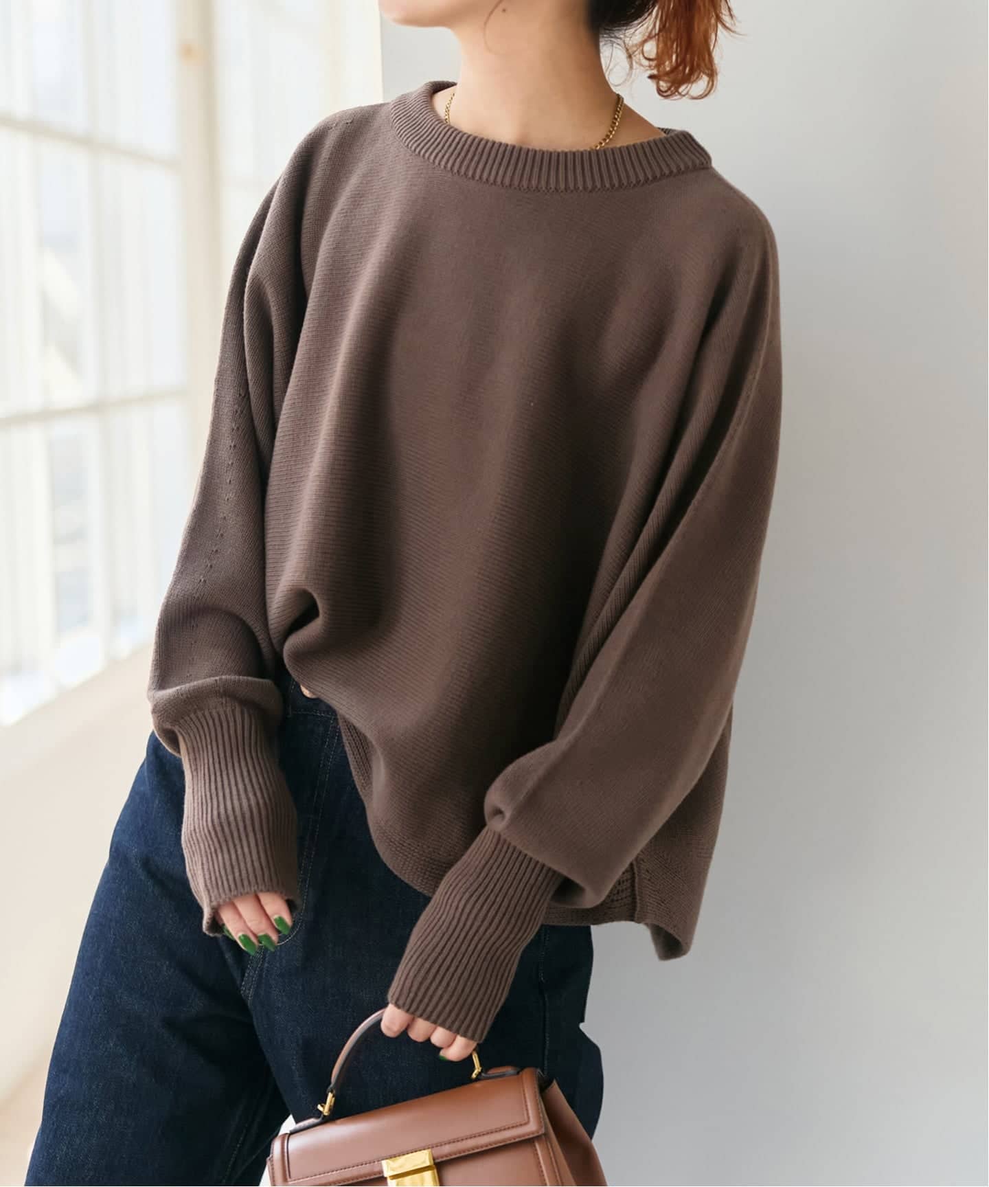 25SS✨スピックアンドスパン バルキーヤーンドルマンロングリブニット 黒 WEB限定 / 追加2》バルキーヤーンドルマンロングリブニット（ニット