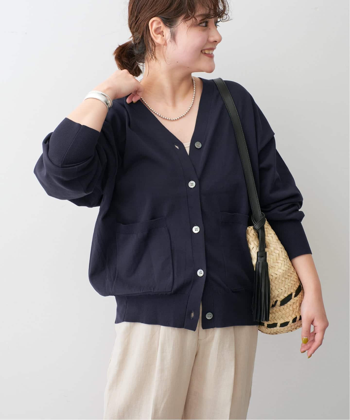 【タグ付】Spick&Span コットンハイゲージカーディガン ピンク　25SS 追加予約》コットンハイゲージカーディガン（カーディガン）｜Spick