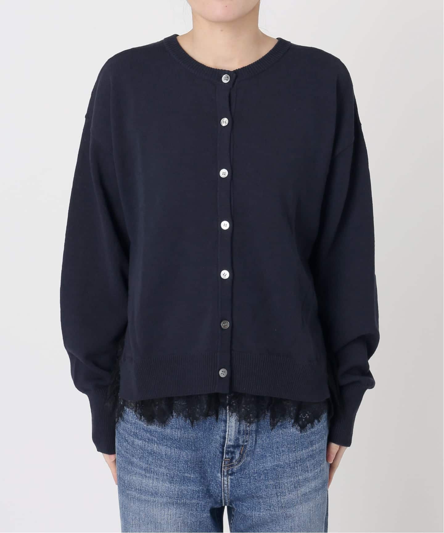 Spick & Span レースドッキング2WAYカーディガン　ネイビー レースドッキング2WAYカーディガン（カーディガン）｜Spick & Span