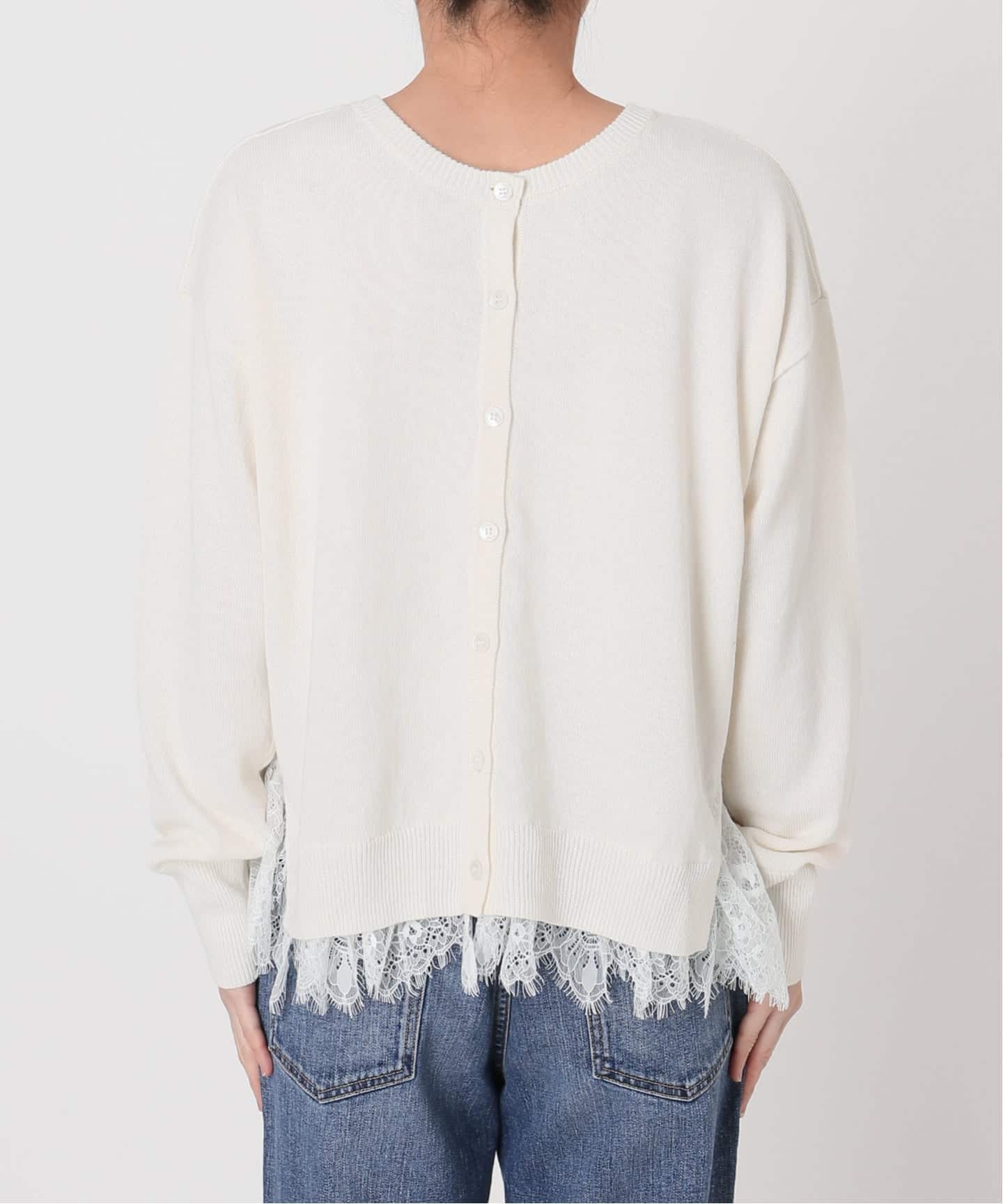 Spick & Span レースドッキング2WAYカーディガン　ネイビー スピック＆スパン Spick & Span レースドッキング2WAYカーディガン