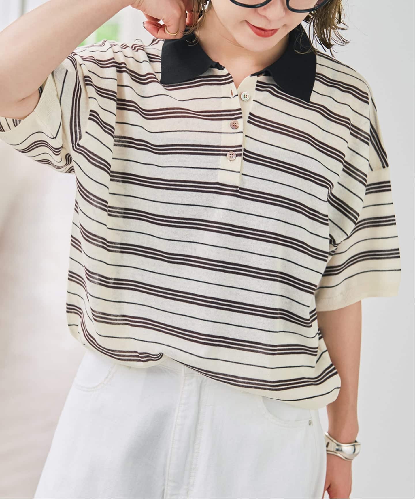 シアーマルチボーダーポロシャツニット（ニット／セーター）｜Spick