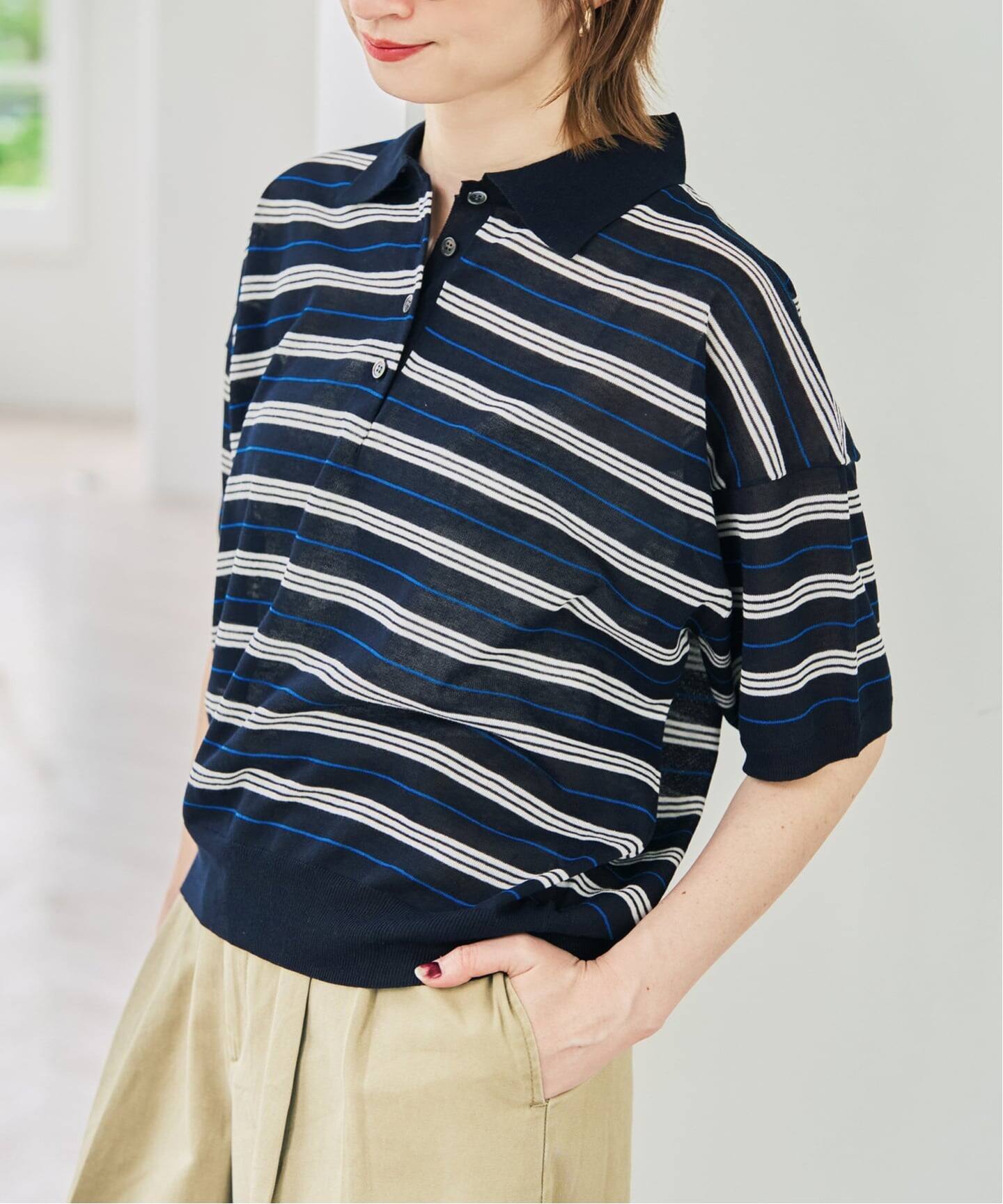 Spick and span　シアーマルチボーダーポロシャツニット シアーマルチボーダーポロシャツニット（ニット／セーター）｜Spick
