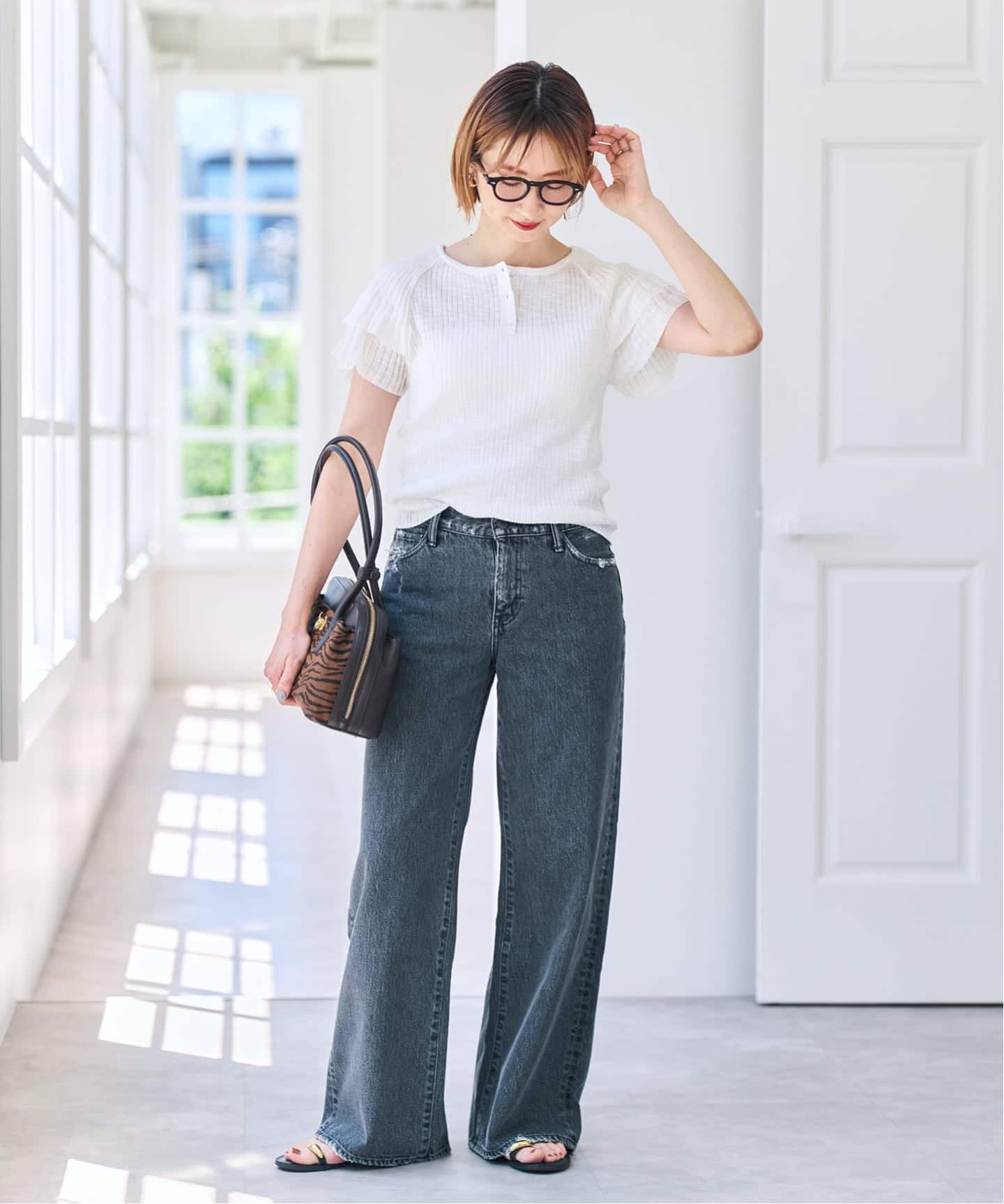 今期 Spick & Span 袖フリルシアーリブニットプルオーバー ブラック 袖フリルシアーリブニットプルオーバー（ニット／セーター）｜Spick