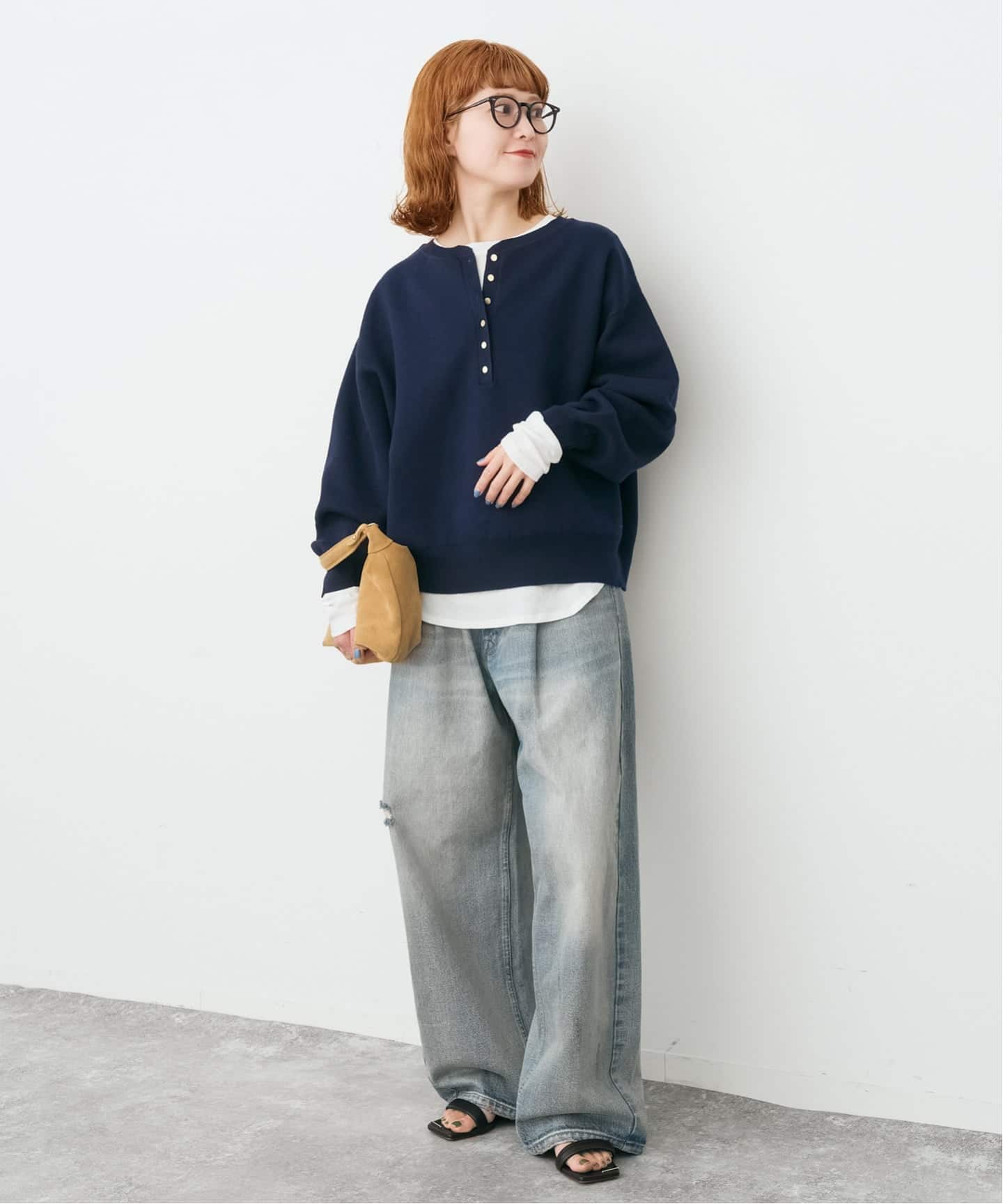 新色有り / 追加》メタルボタンヘンリーネックニット（ニット