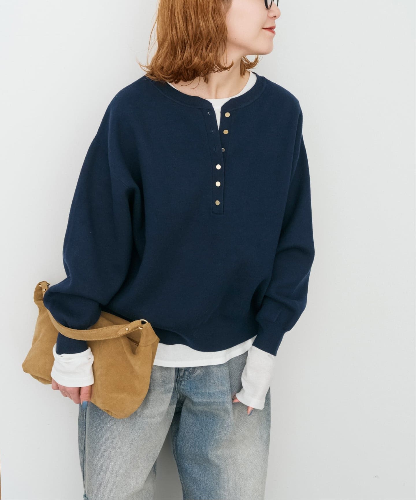 新色有り / 追加》メタルボタンヘンリーネックニット（ニット