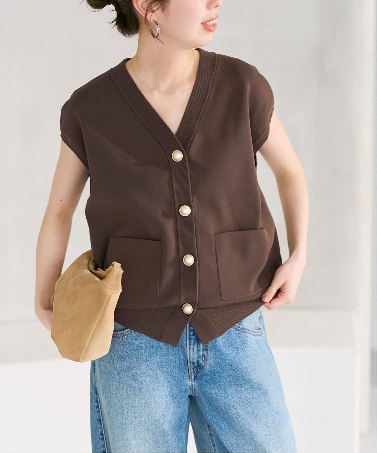 spick&span パールボタンウォッシャブルニットベスト 一部店舗+WEB限定》パールボタンウォッシャブルニットベスト（ニット