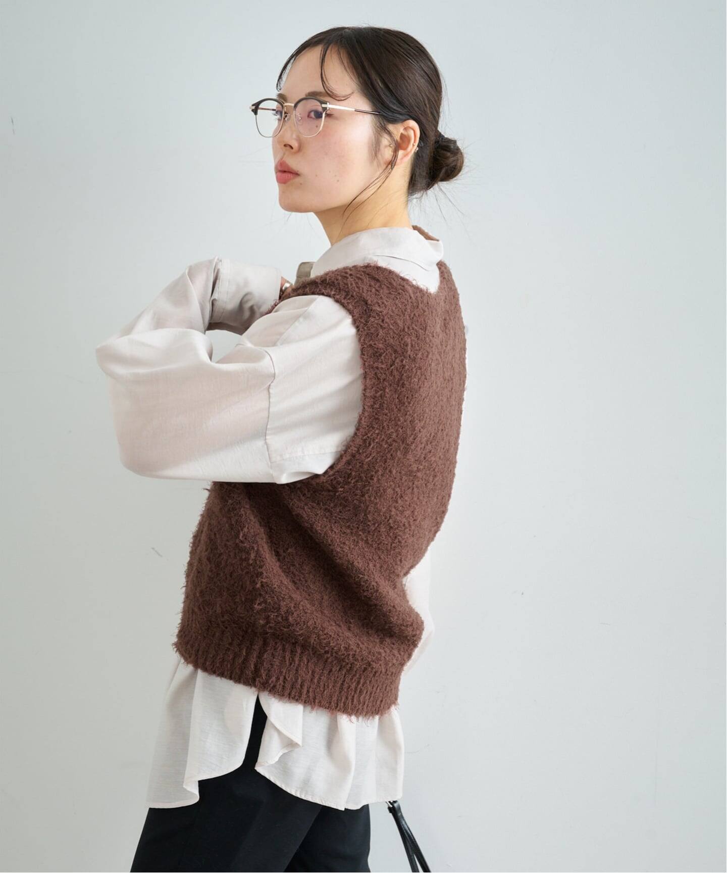 今季完売◎スピックアンドスパン／シャギーベスト スピックアンドスパン ドロスト シャギーベスト エコファー 秋冬