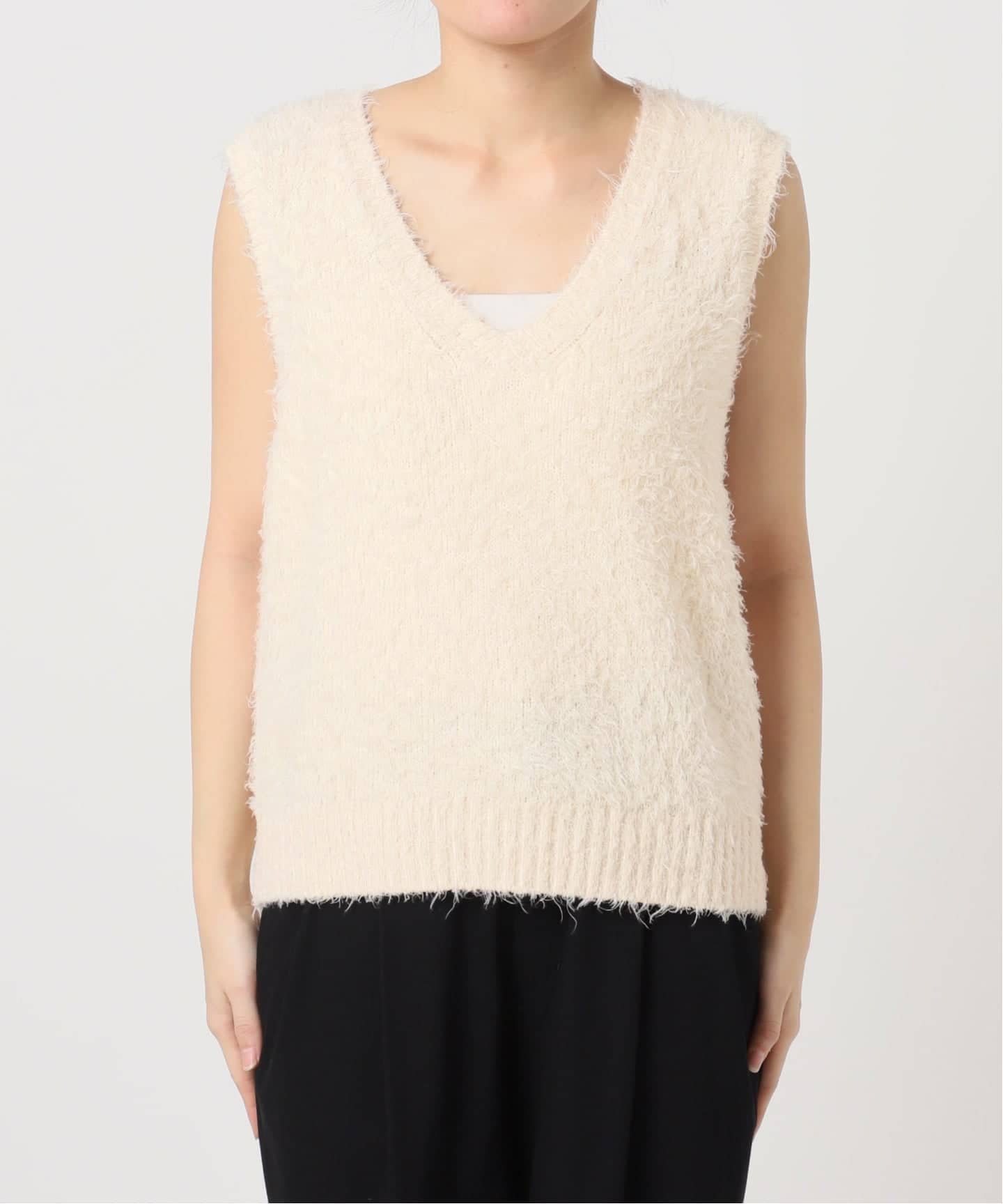 今季完売◎スピックアンドスパン／シャギーベスト スピックアンドスパン ドロスト シャギーベスト エコファー 秋冬