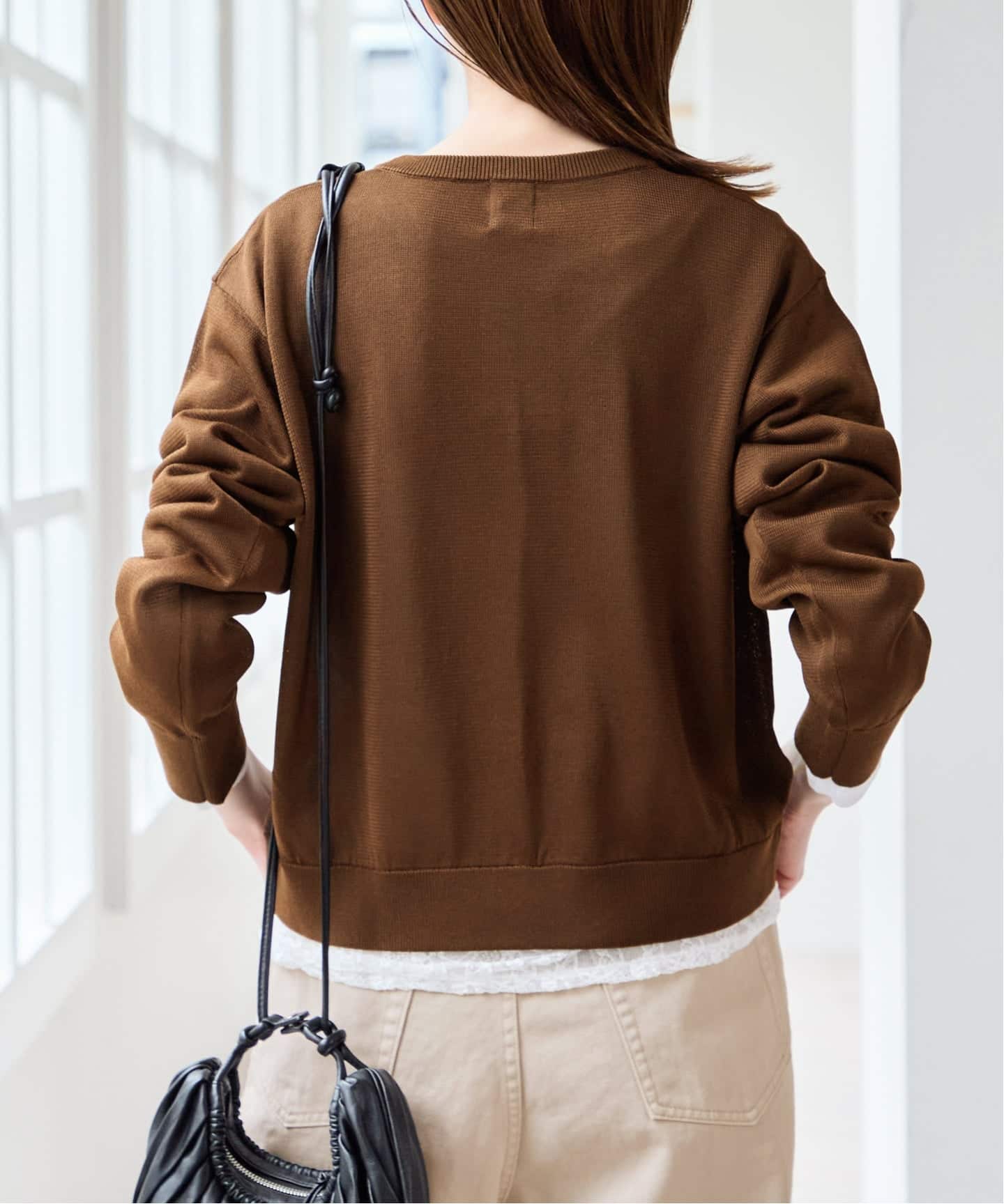 ユーバイスピックアンドスパン 22AW ドットカーディガン 長袖 茶 黒 ウォッシャブルドットボタンニットカーディガン（カーディガン）｜UBY