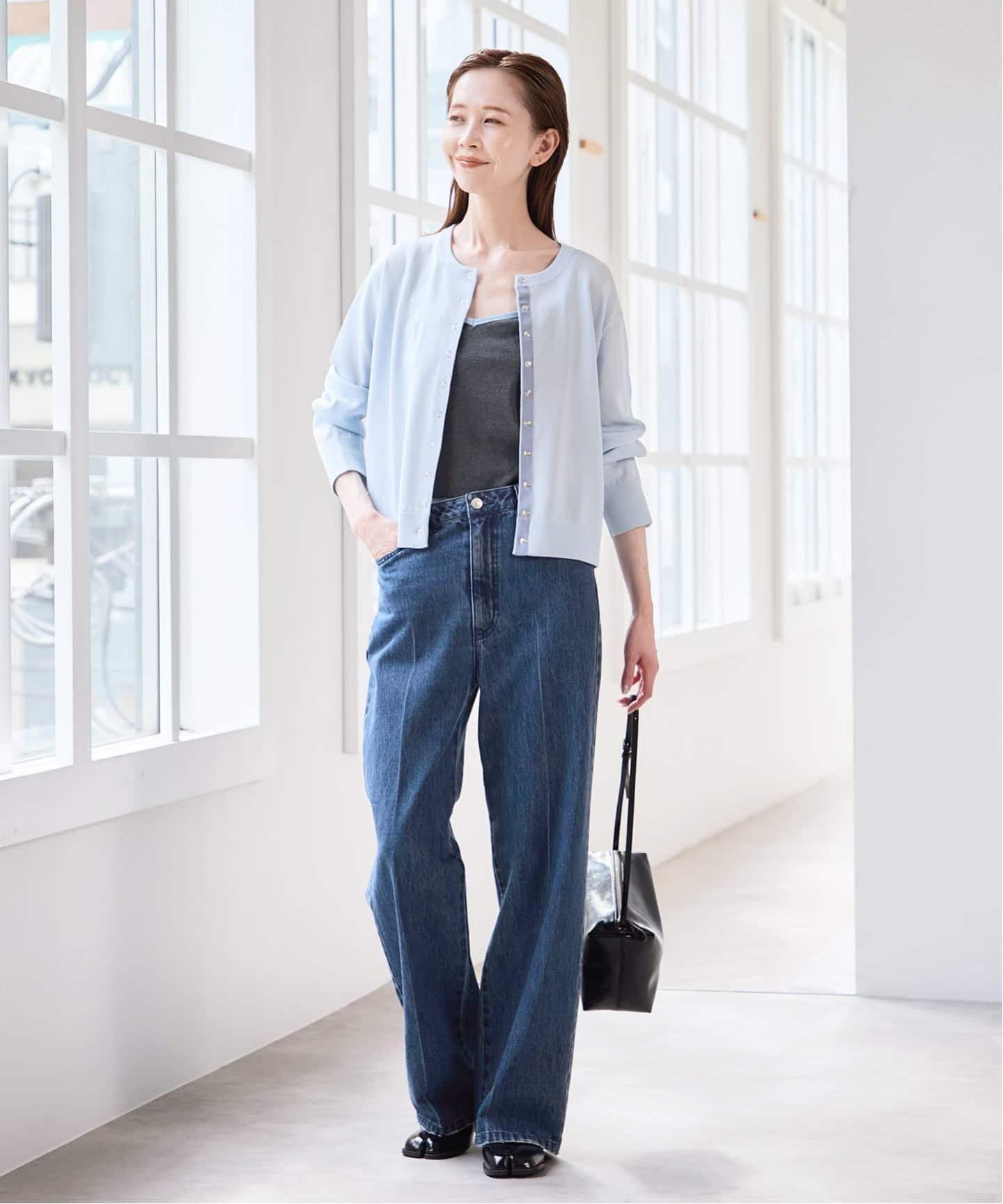 ユーバイスピックアンドスパン 22AW ドットカーディガン 長袖 茶 黒 ウォッシャブルドットボタンニットカーディガン（カーディガン）｜UBY