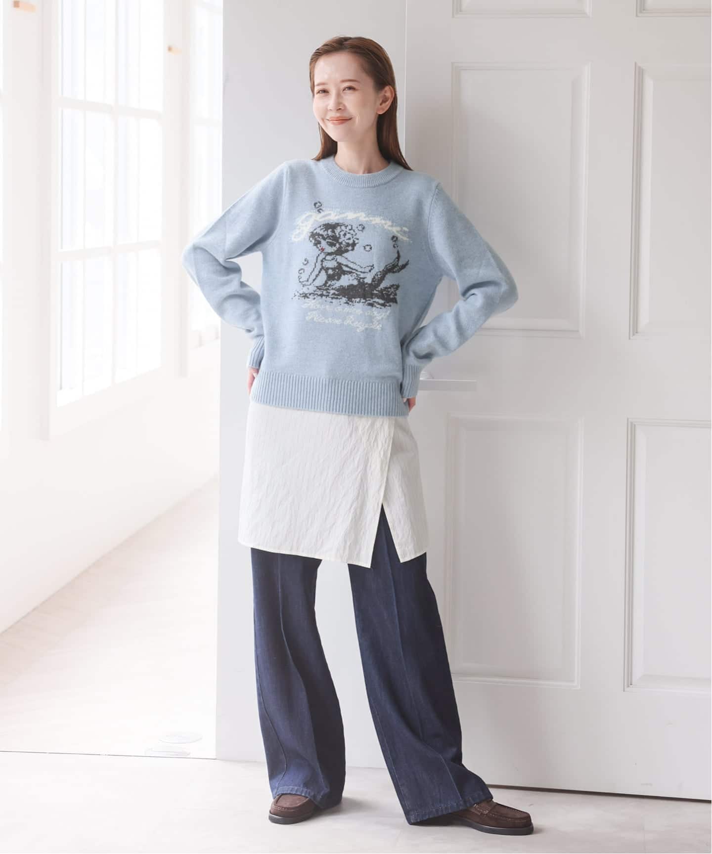 新宿・WEB限定 / 予約》GANNI / ガニー Graphic Wool Sweater Mermaid