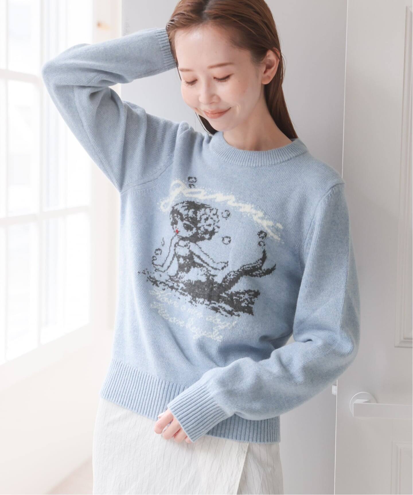 新宿・WEB限定》GANNI / ガニー Graphic Wool Sweater Mermaid（ニット