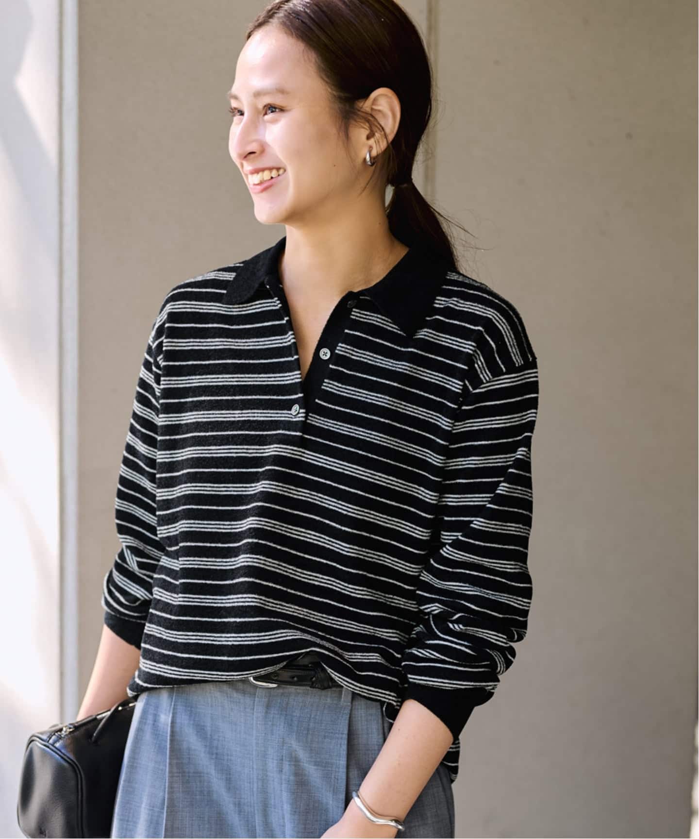 FRAMeWORK モールボーダーポロシャツニット モールボーダーポロシャツニット（ニット／セーター）｜FRAMeWORK