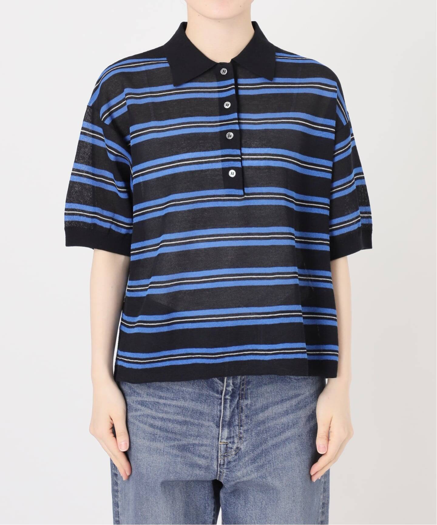 tyn.TGOR トゴール　シアーボーダーニットポロ シアーボーダーポロニット(Tシャツ/カットソー)｜トップス｜emmi（エミ
