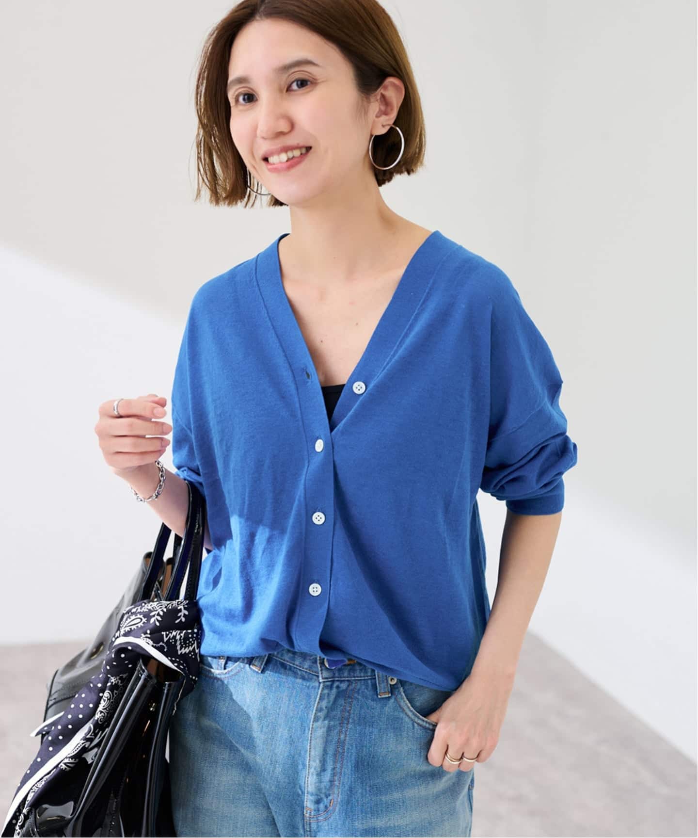 新品　FRAMeWORK ≪洗える≫シルク混綿麻シアーVネックカーディガン ≪洗える≫シルク混綿麻シアーVネックカーディガン（カーディガン
