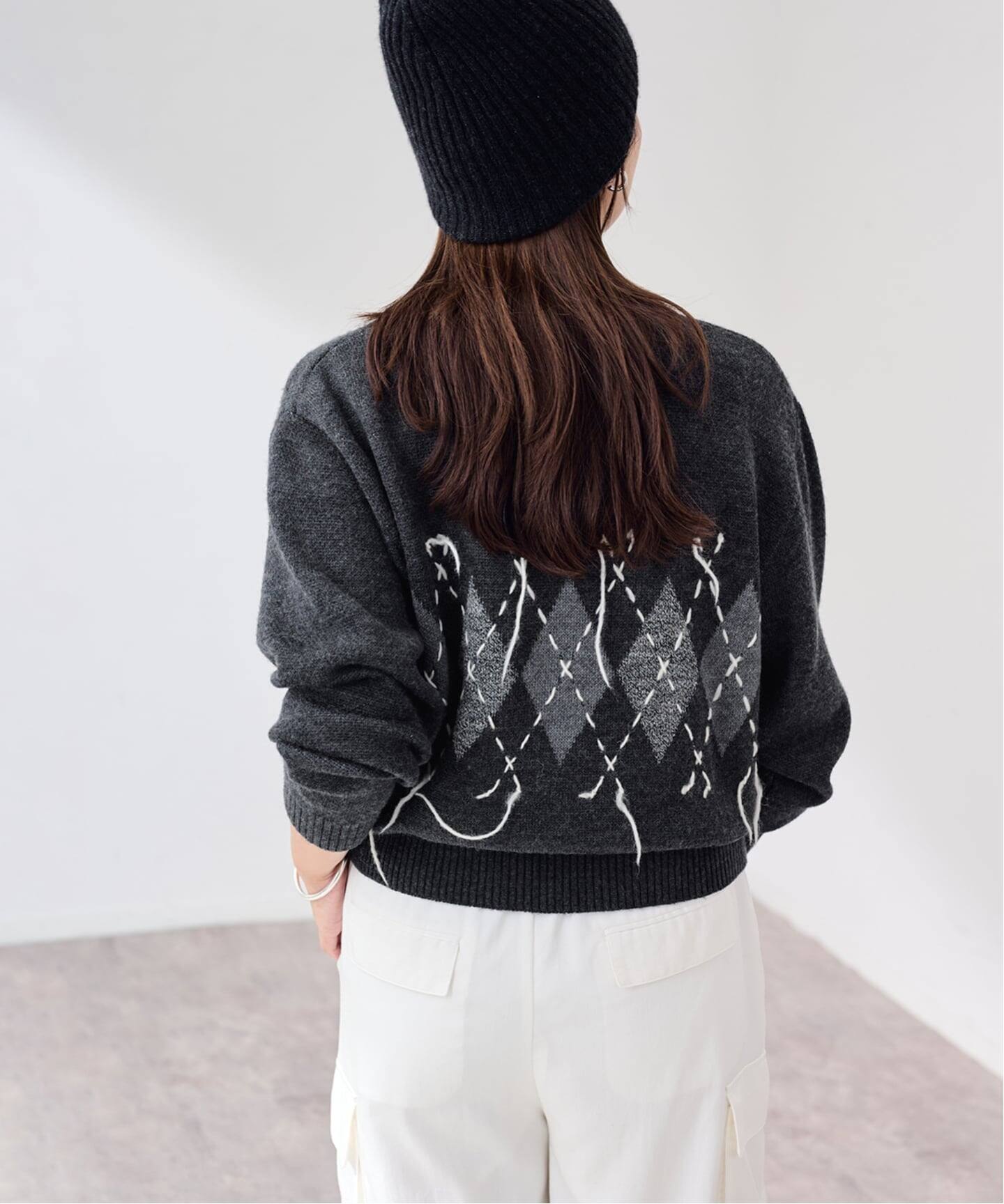 JANE SMITH/ジェーンスミス 7G DOUBLE JAGUARD ARGYLE SWEA（ニット