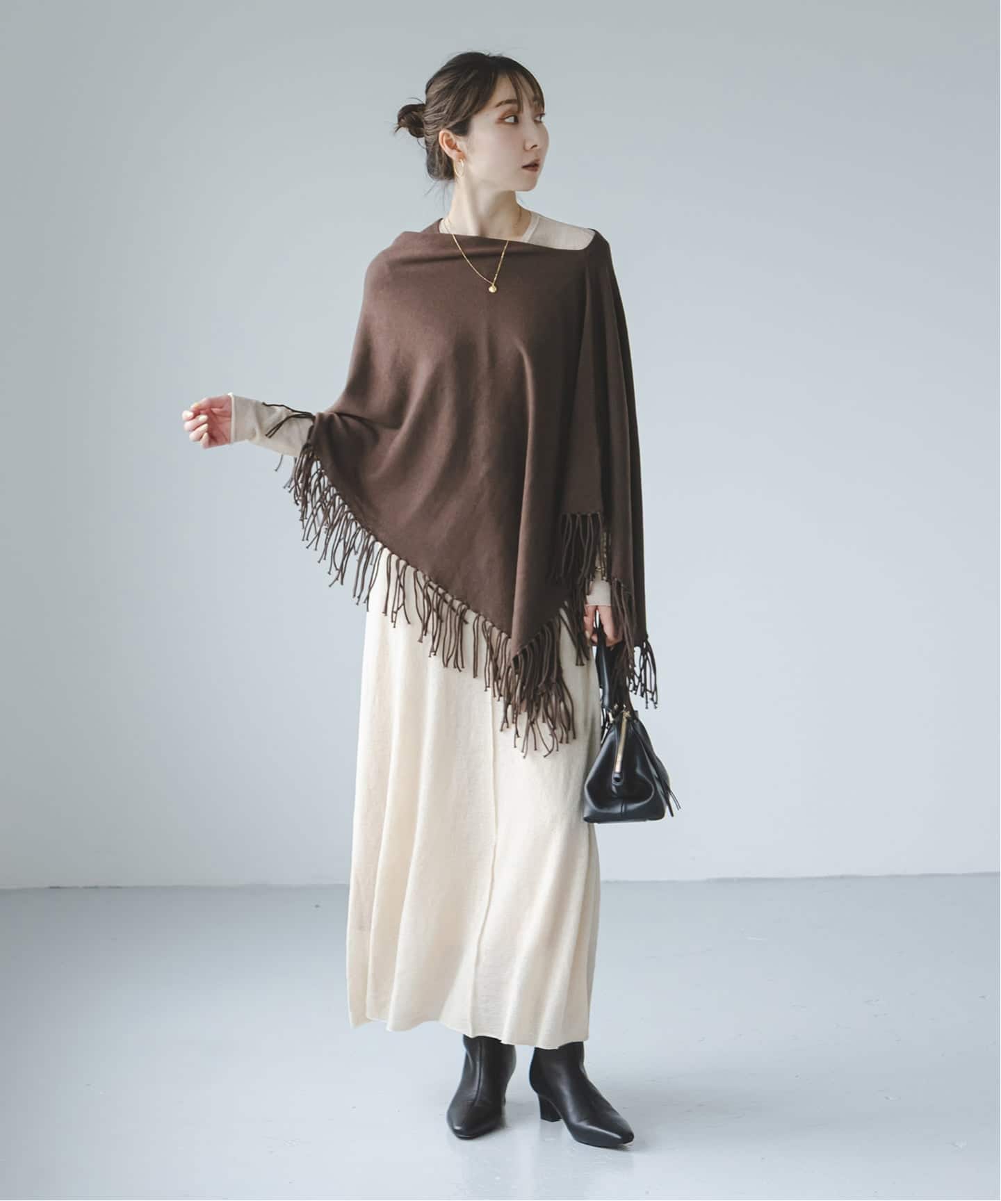 JOSEPH ジョセフ　カシミア　100 フリンジ　大判　ニットポンチョ 予約》フリンジニットポンチョ（ニット／セーター）｜NOBLE（ノーブル