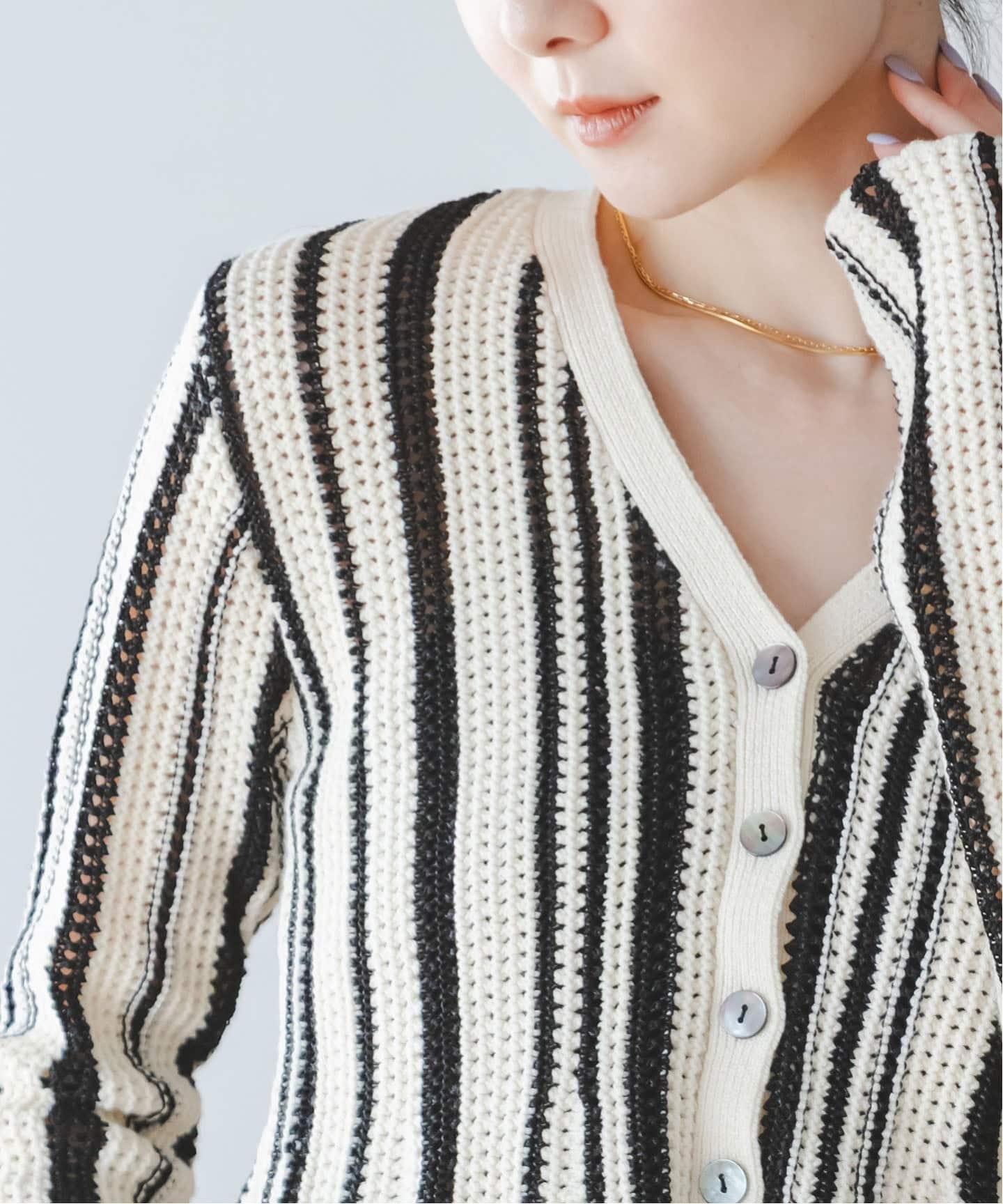 値下【美品】COOHEM コーヘン 麻ニットカーディガン ストライプ COOHEM（コーヘン）MULTI KUSARI STRIPE KINT CARDIGAN（マルチクサリ