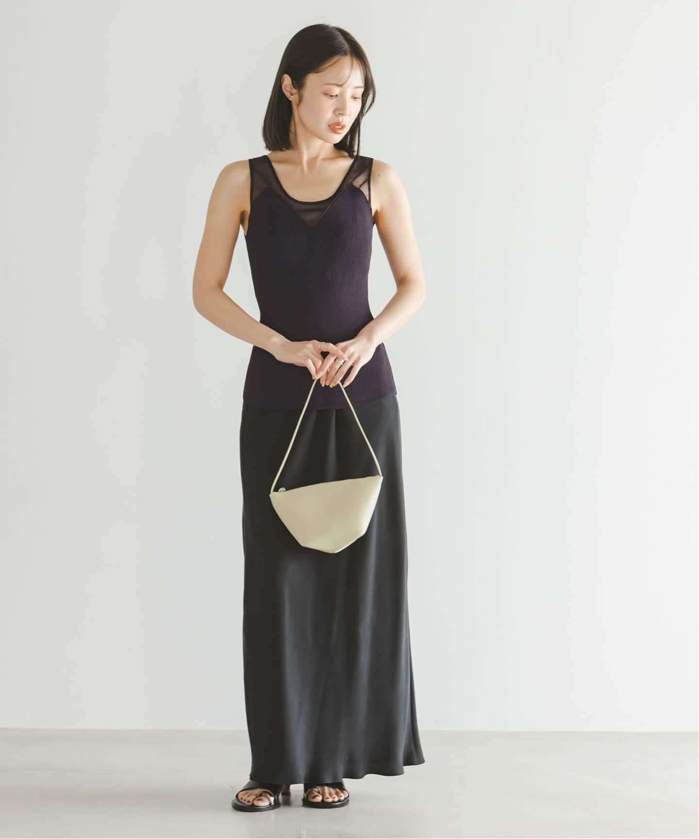 シアーコンビカップ付きニットタンク（タンクトップ）｜NOBLE