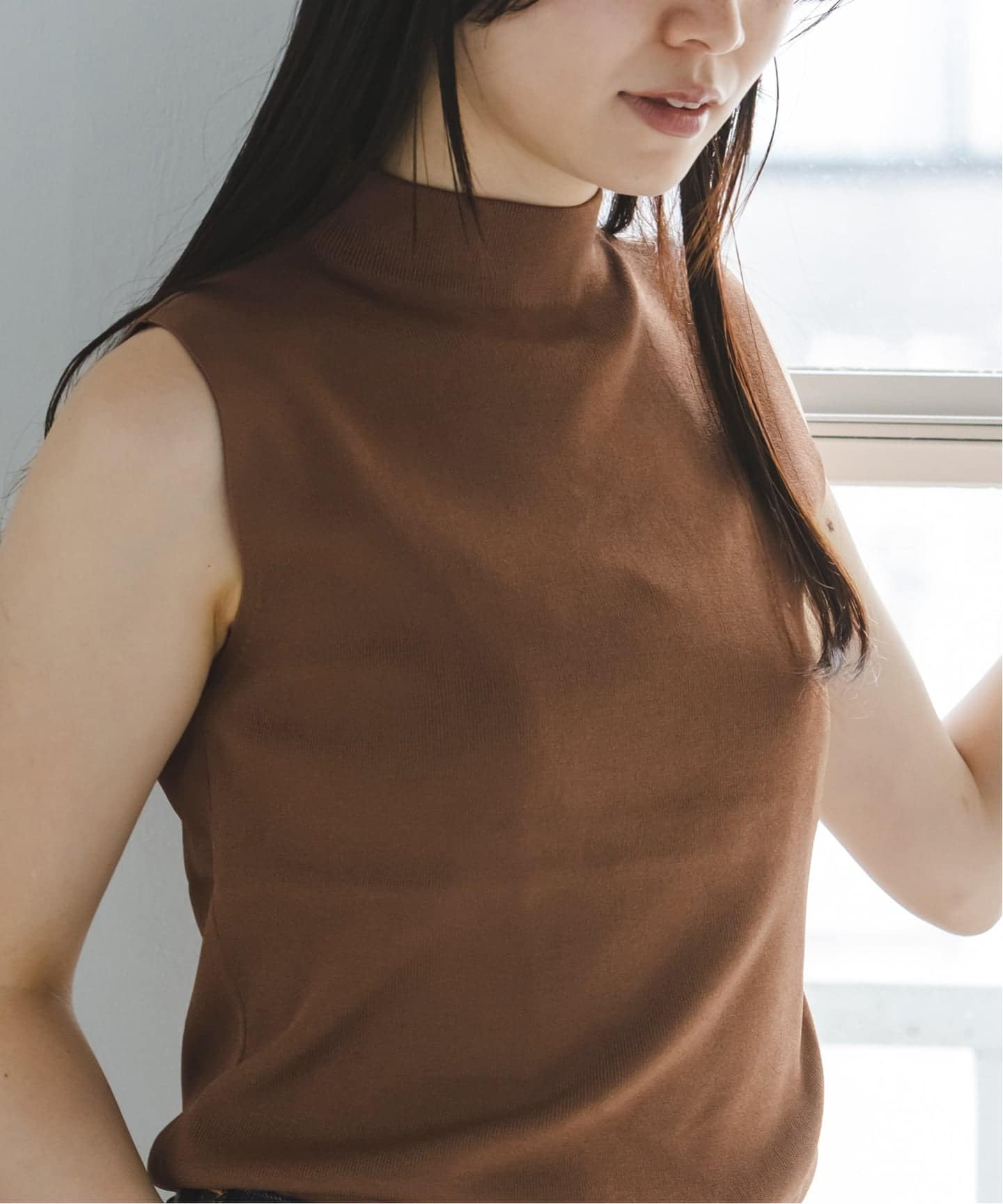 追加・新色》【洗える】ボトルネックスリーブレスニット（ニット