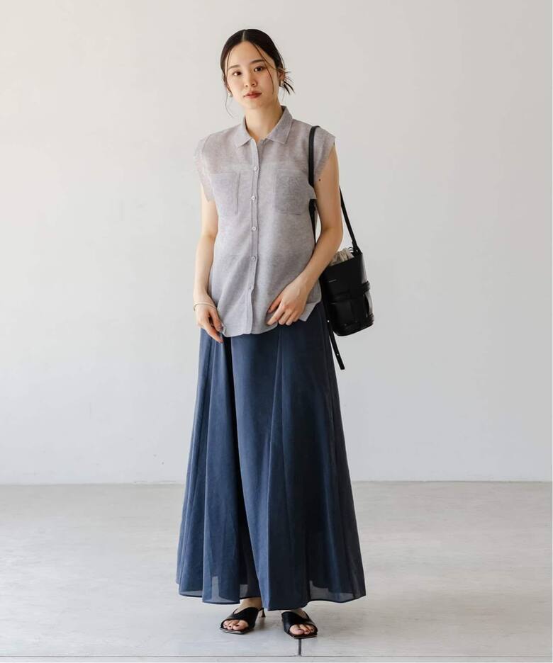 追加・新色》【洗える】スポンジシアーノースリーブシャツニット 