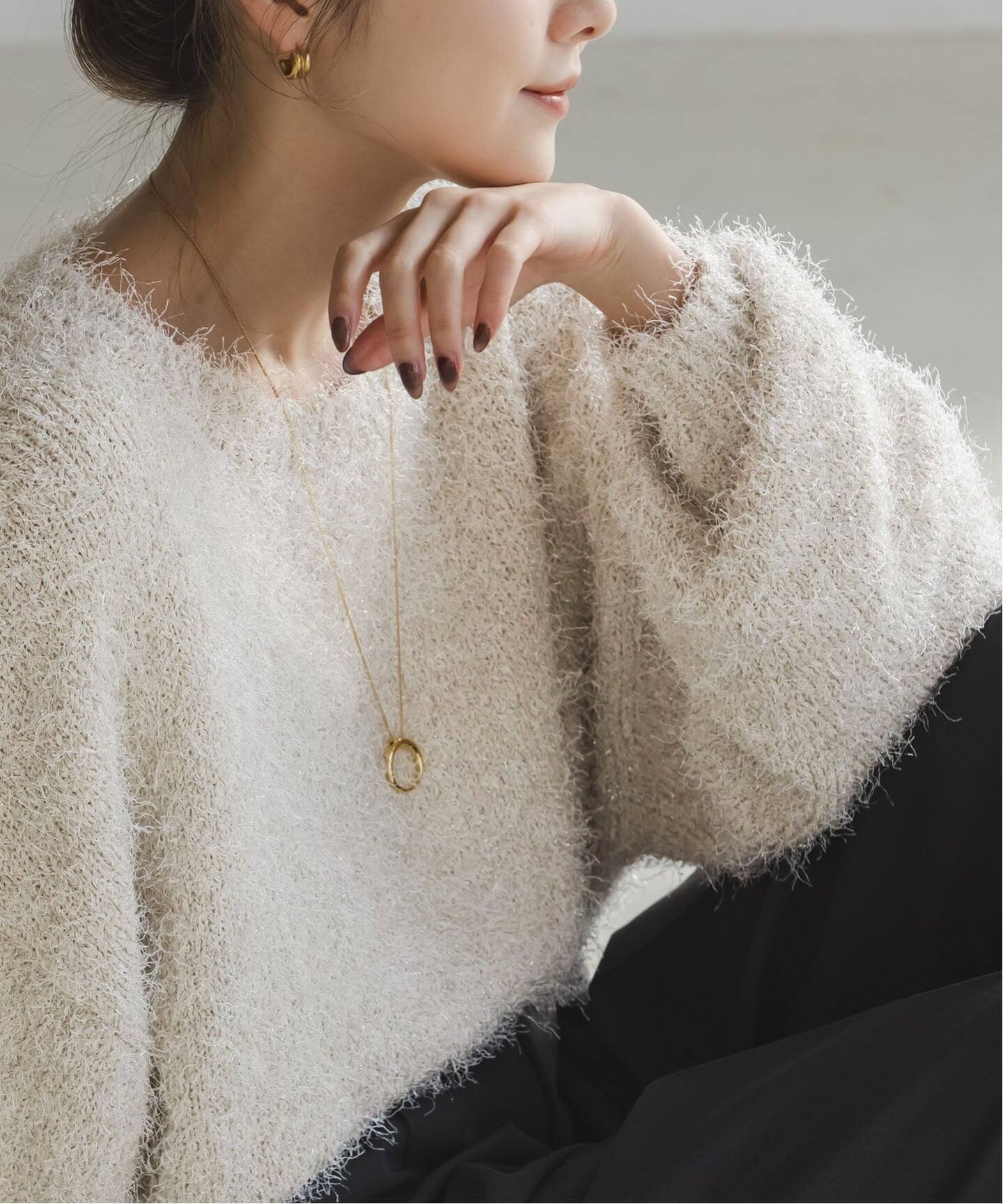 新品タグ付 マノフ＊MANOF シャギーラメニットゴールド オーバーサイズ MANOF（マノフ） ニット セーター MANOF/マノフ/SHAGGY LAME KNIT TOPS