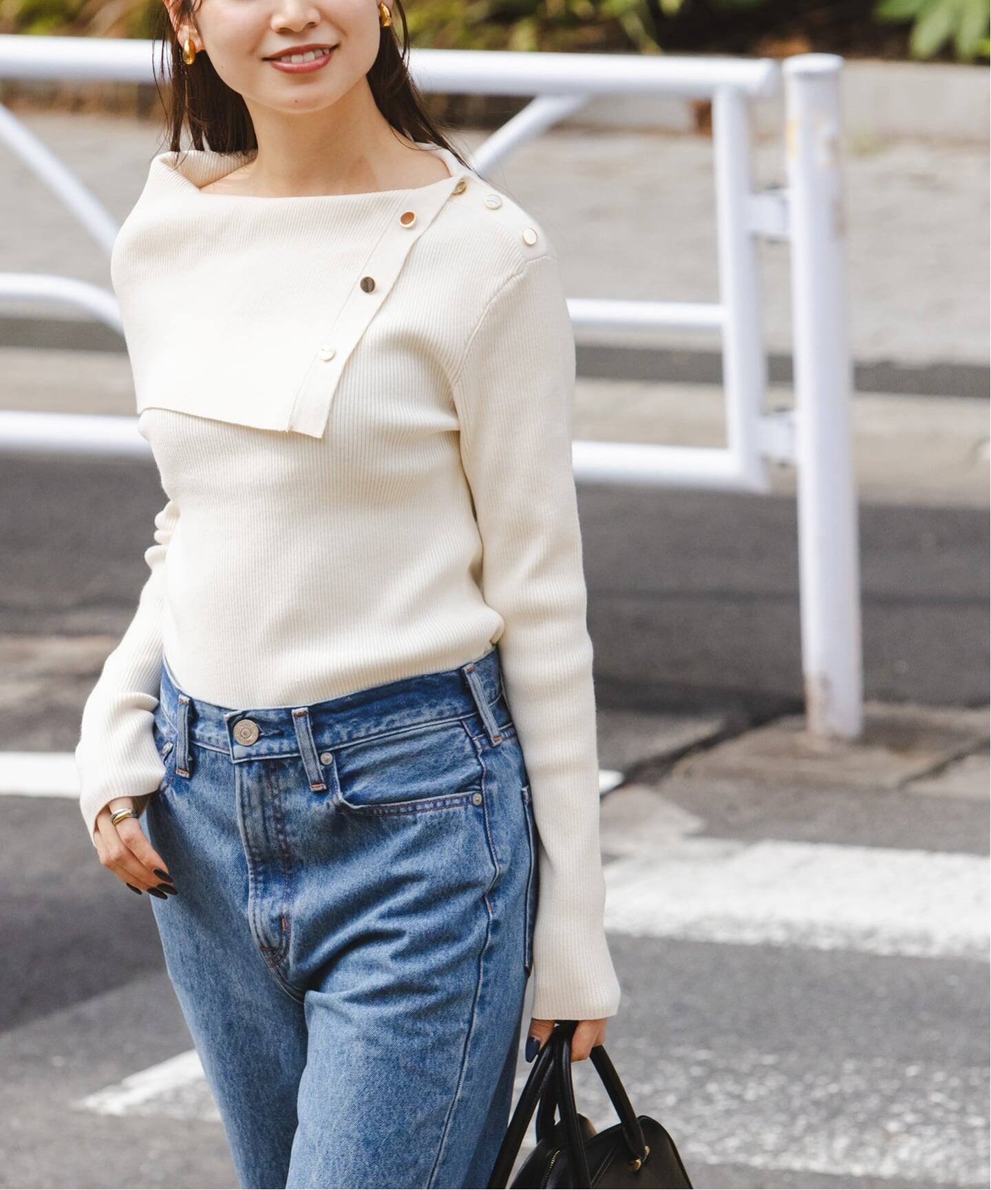 WEB&一部店舗限定追加》ショルダーボタンタイトリブニット(ニット WEB&一部店舗限定追加》ショルダーボタンタイトリブニット(ニット