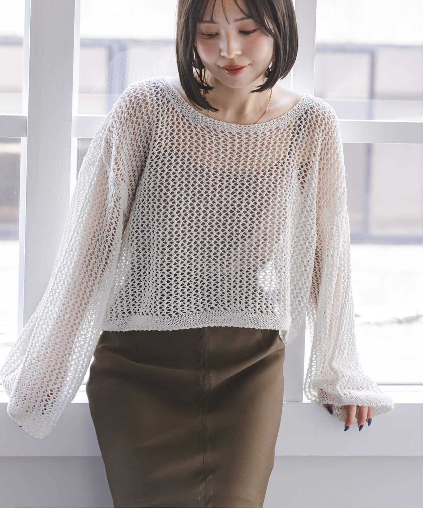 NOBLE (ノーブル) ラメメッシュポロニット シルバー FREE Noble - 美品ノーブルNOBLEラメメッシュポロニットゴールドFREEの通販