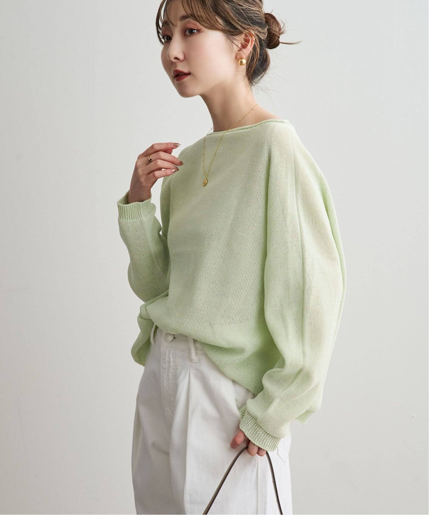 NOBLE ペーパーヤーンプルオーバー グレー ゆったり 透け感 美品 NOBLE（ノーブル） ニット セーター 「追加・新色」「洗える」ペーパー