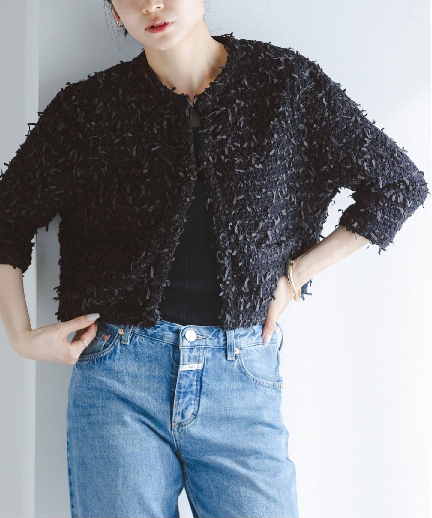 Venit/ヴェニット TAPE YARN KNIT JACKET（ノーカラージャケット