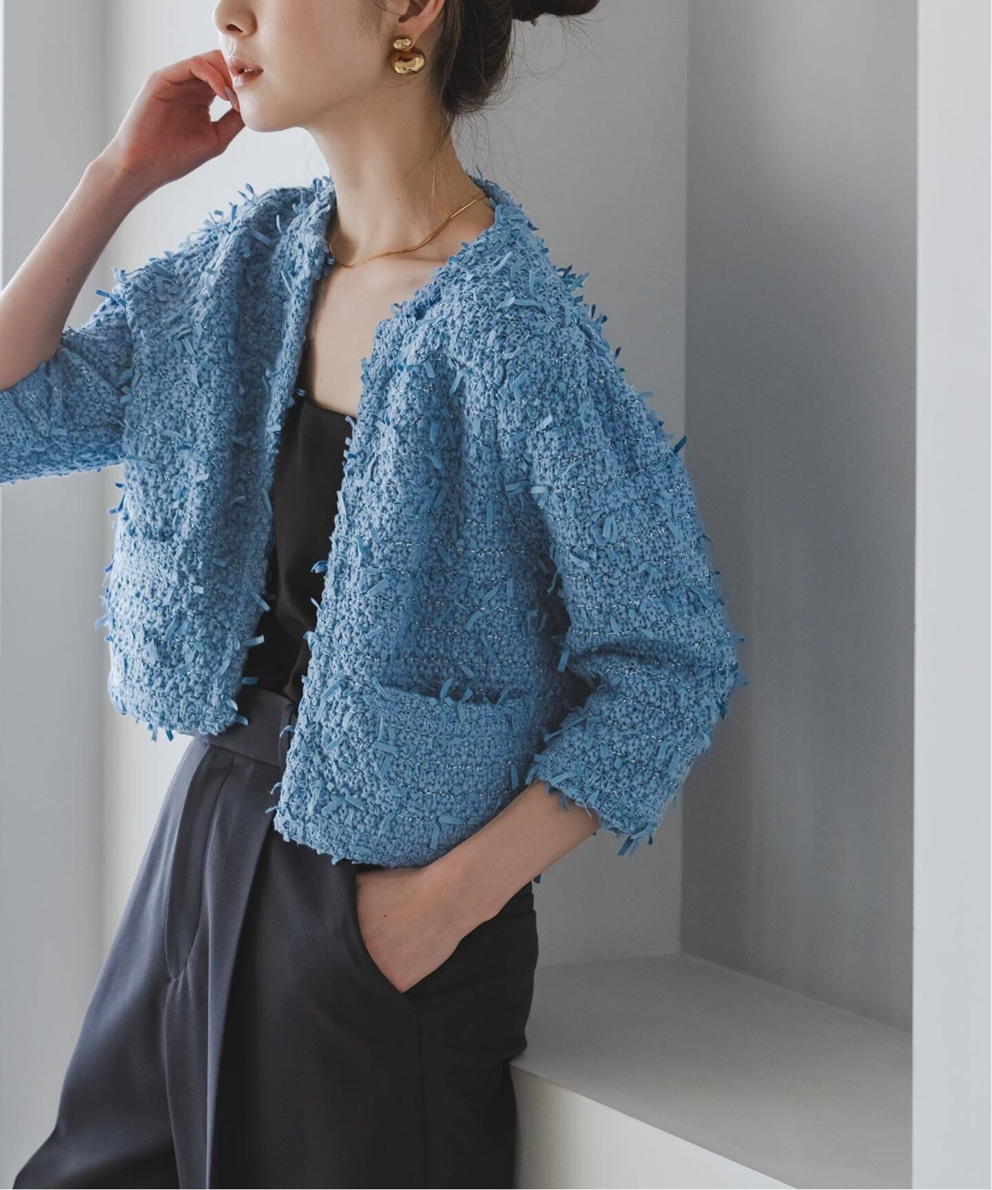 Venit/ヴェニット TAPE YARN KNIT JACKET（ノーカラージャケット