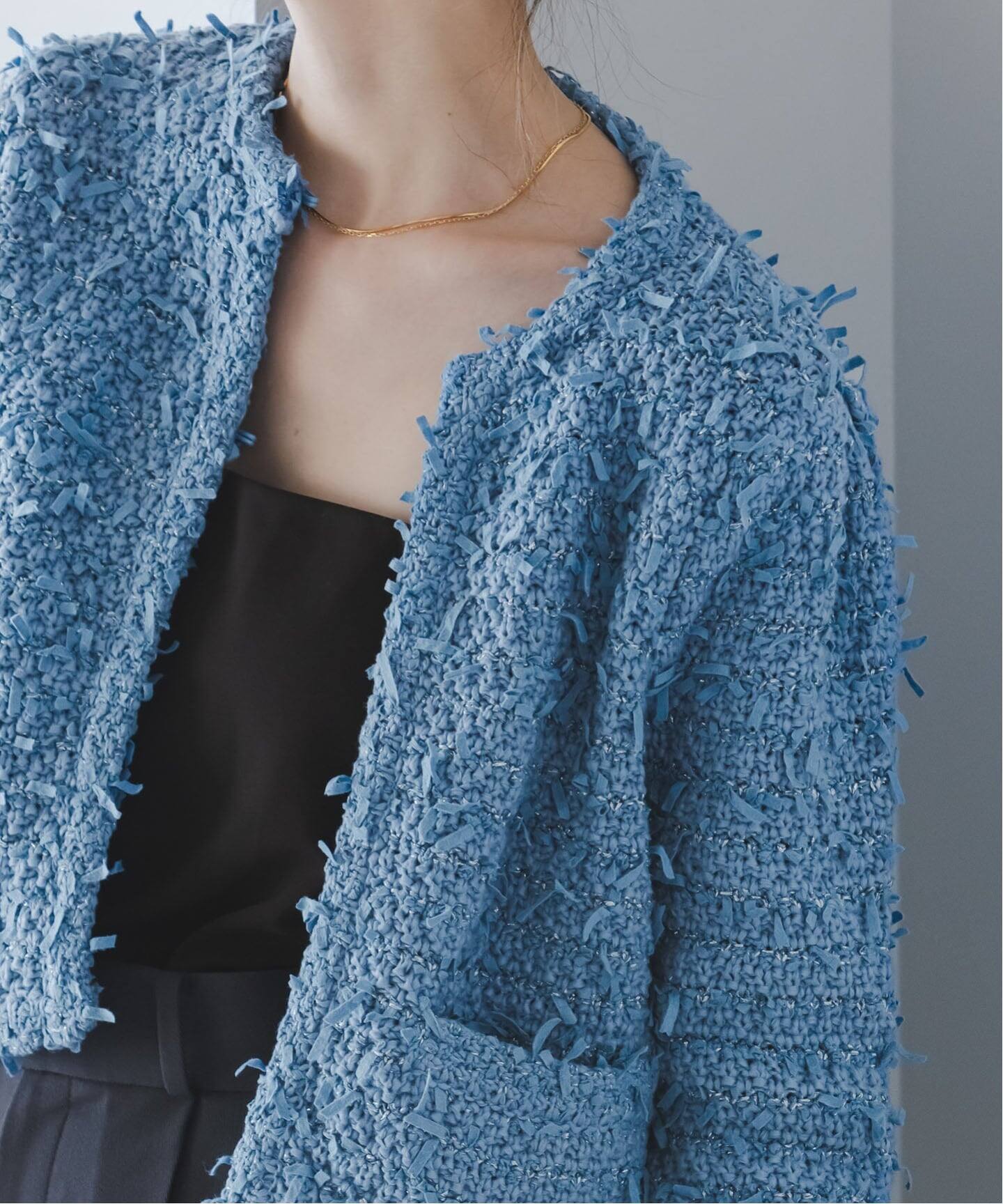 Venit/ヴェニット TAPE YARN KNIT JACKET（ノーカラージャケット 