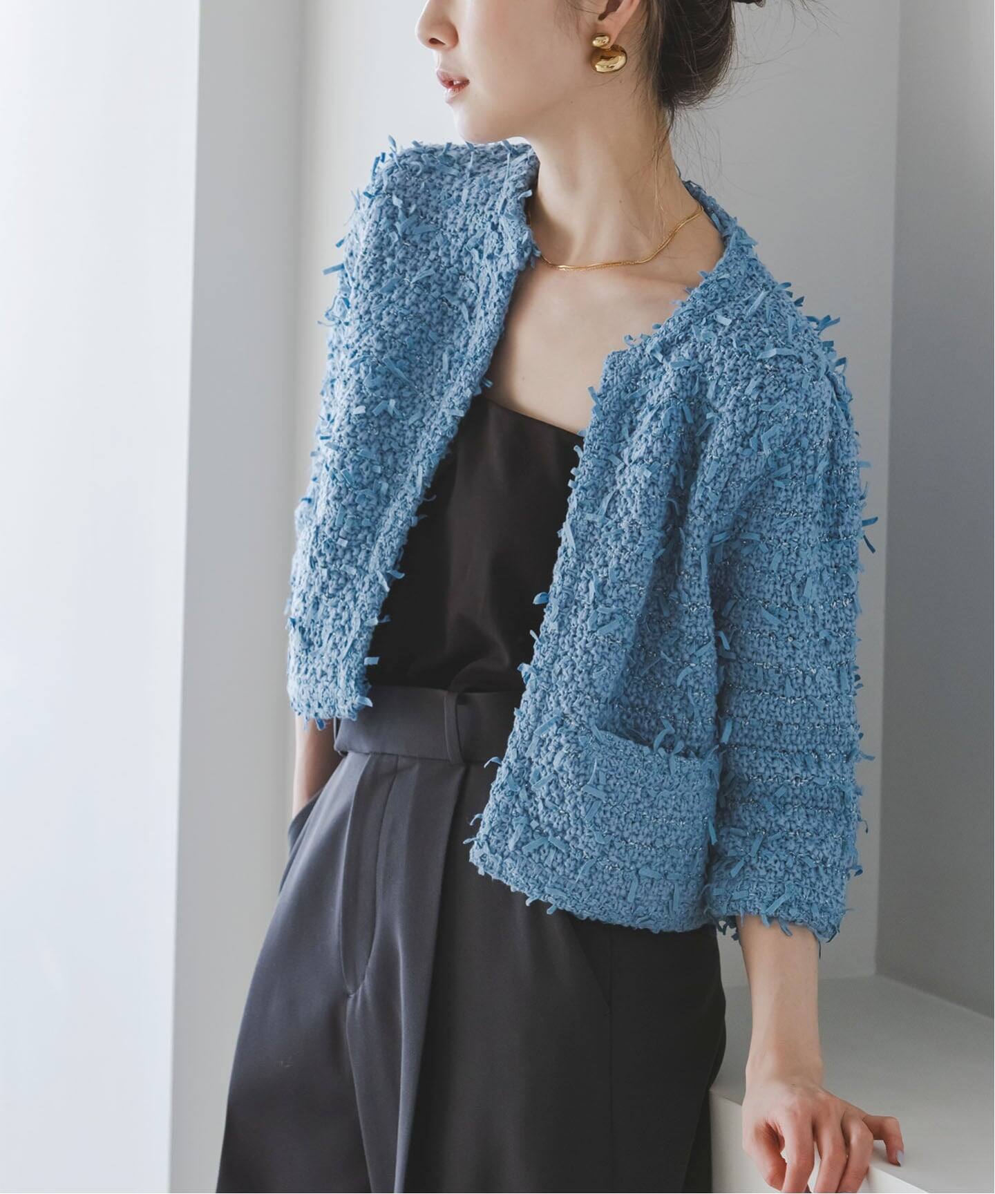 Venit/ヴェニット TAPE YARN KNIT JACKET（ノーカラージャケット 