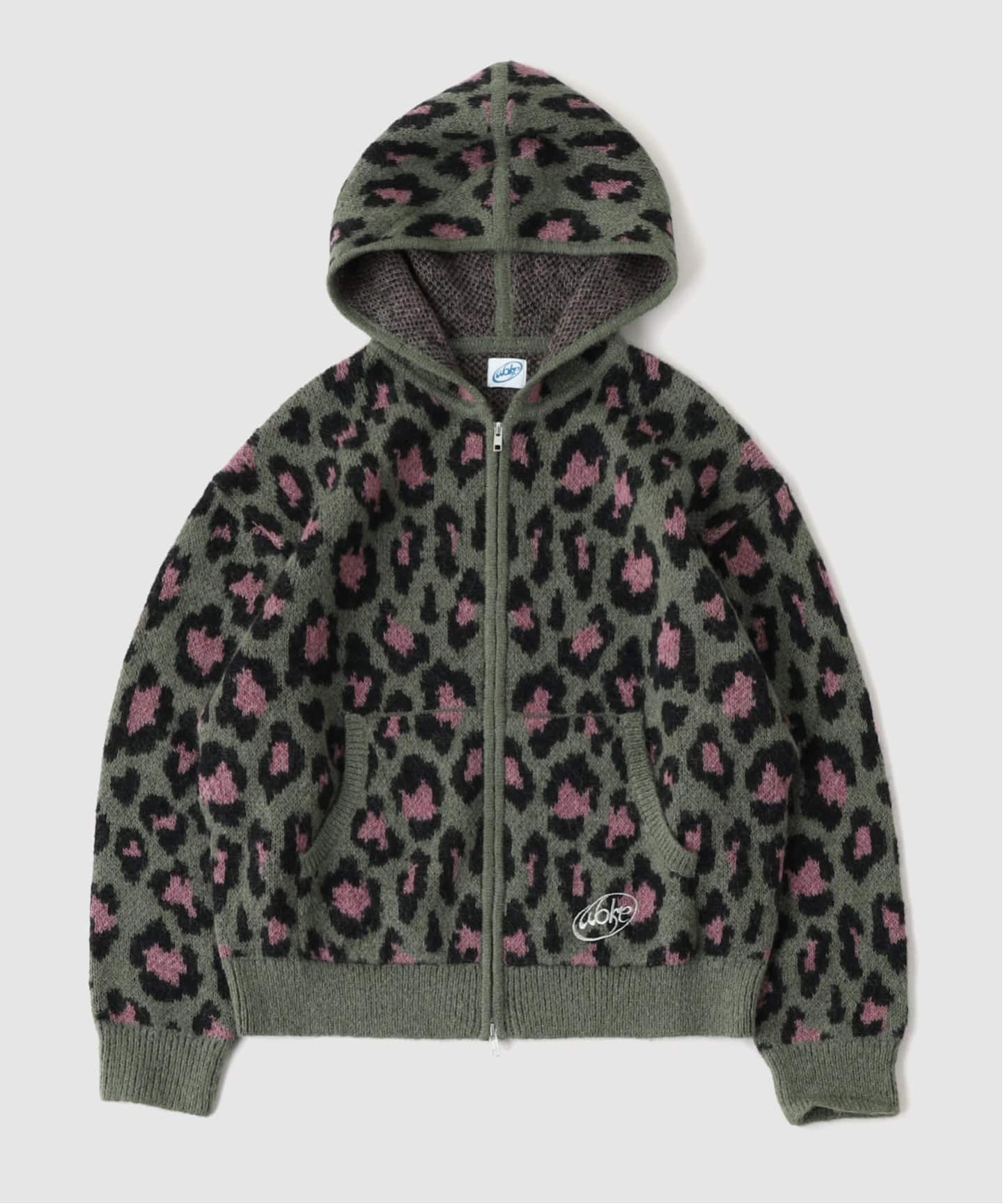 WOKE EDGE / ウォークエッジ LEOPARD MOHAIR ZIP KNIT（パーカー