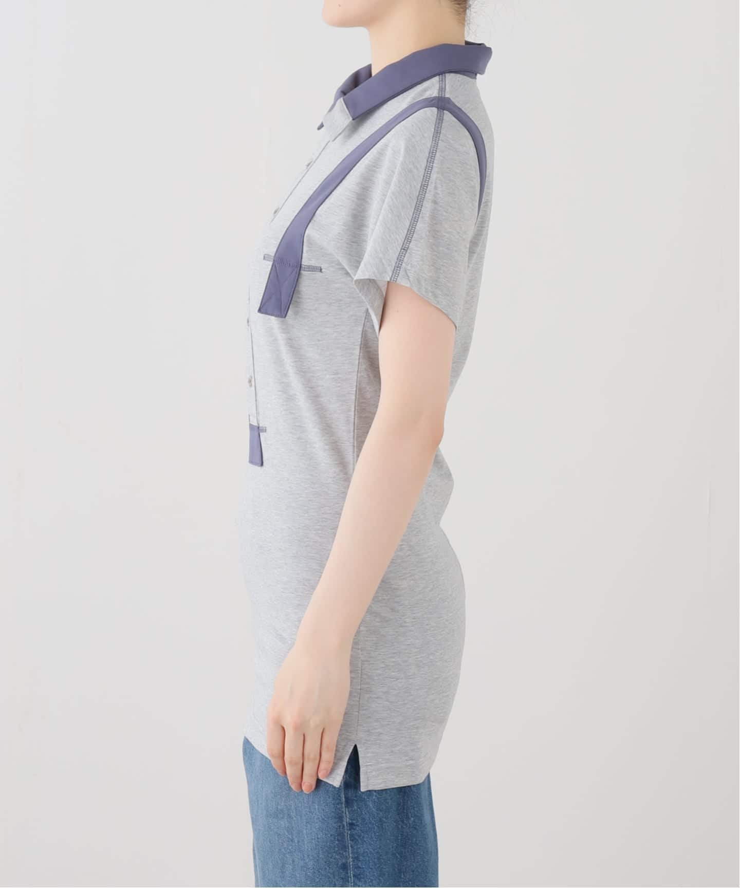 OPEN YYグレー ポロシャツ サイドリボン付き Geek Office / ギークオフィス】OPEN YY / Knitted CURVED BUTTON