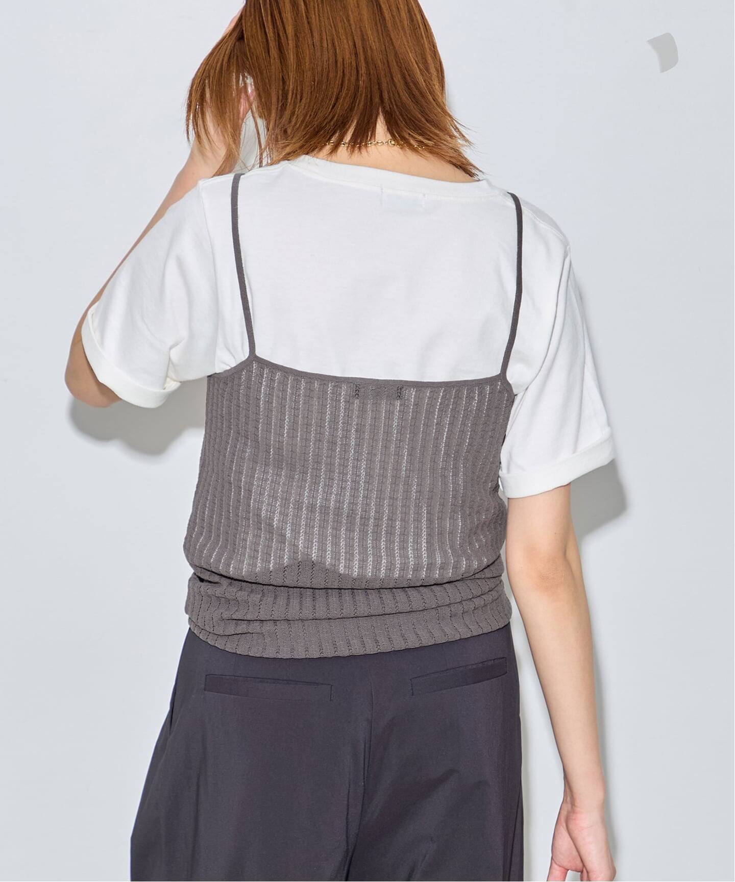 キャミソール ORGANDY LAYERED TOPS 2点セットシャツ+キャミソールニットセット Y2K セットアップ[品番